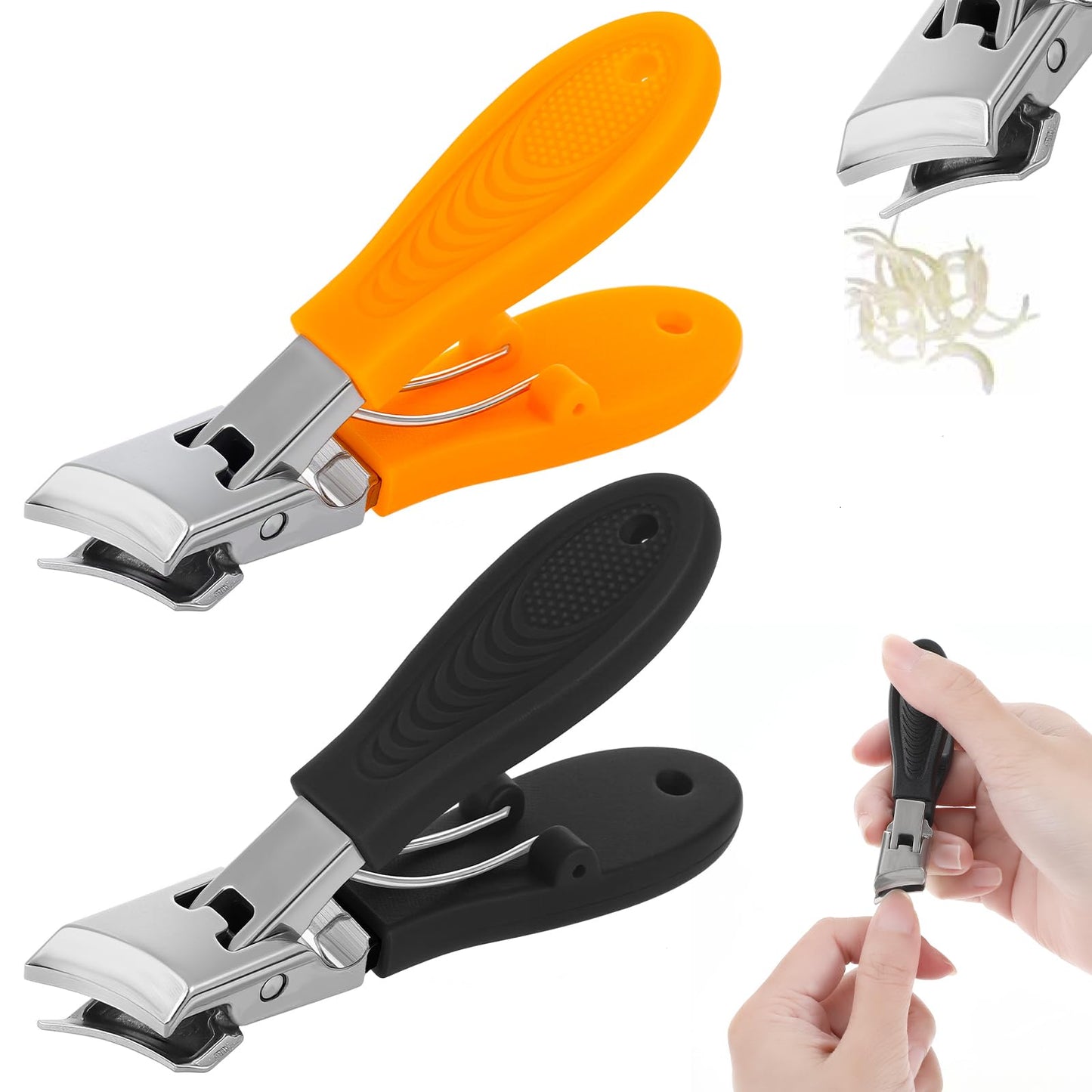 Wide Jaw Opening Anti-Splash Slanted Nail Clipper 2 PCS Large Curved Nail Clippers, No Splash Nails Trimmer for Men & Women, (Black,Orange)