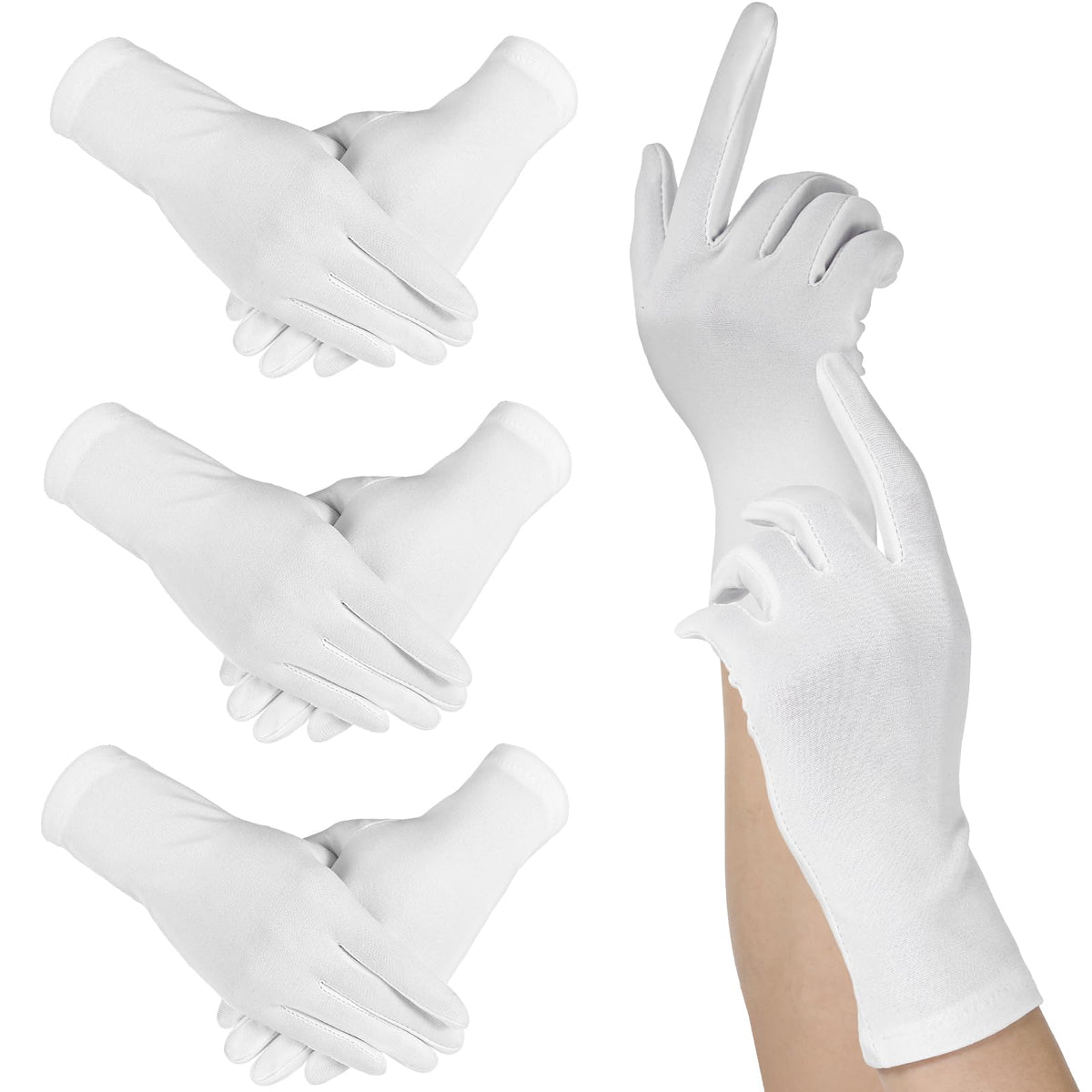 HaiFafafaing 4 Pairs Short Gloves Satin Gloves Bridal Gloves Elegant Formal Opera Wedding Suit Gloves for Women Bride Wedding Dance (White), White, One size