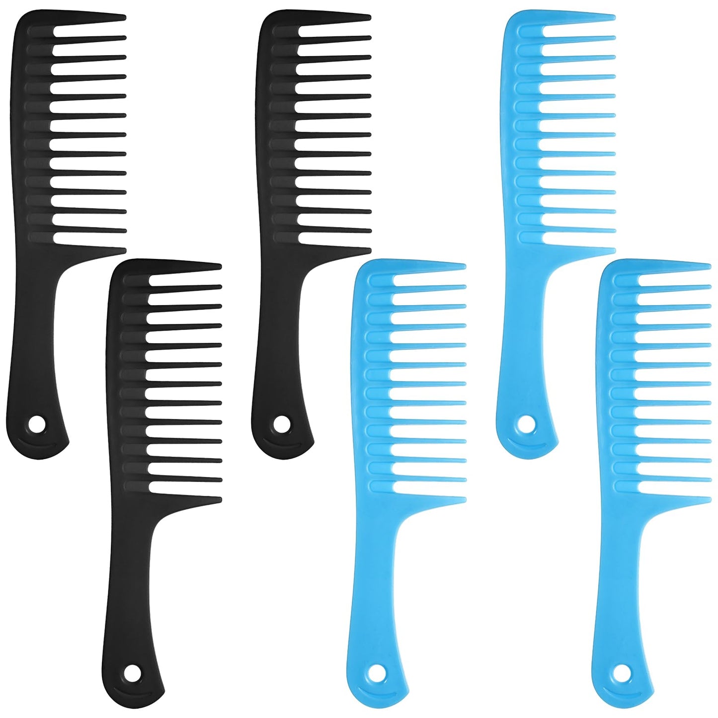 6Pcs Large Tooth Comb Wide Tooth Comb for Curly Hair Detangling Comb Big Tooth Combs for Women Wet Dry Hair(Black, Blue)