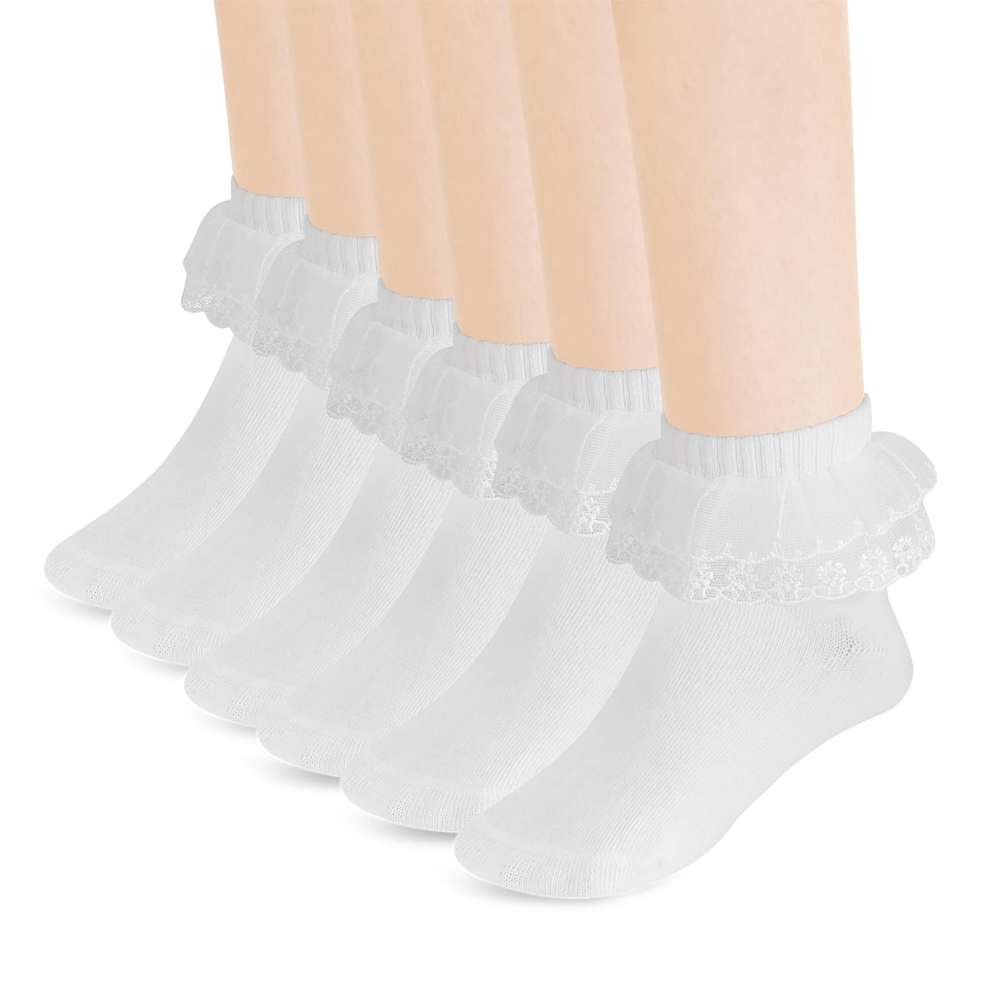 Yolev 3Pack Women Ankle Socks Lace Ruffle White Princess Eyelet Frilly Lace Ankle Cotton Dress Socks