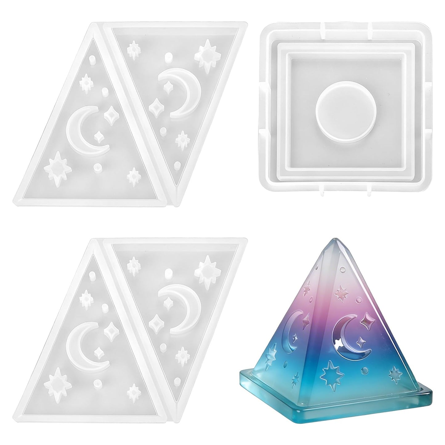 Moon Pyramid Resin Mold for Candle Holder Making, Hollow Silicone Candle Holder Mold, Unique Resin Silicone Molds for DIY Crafts Home Decor