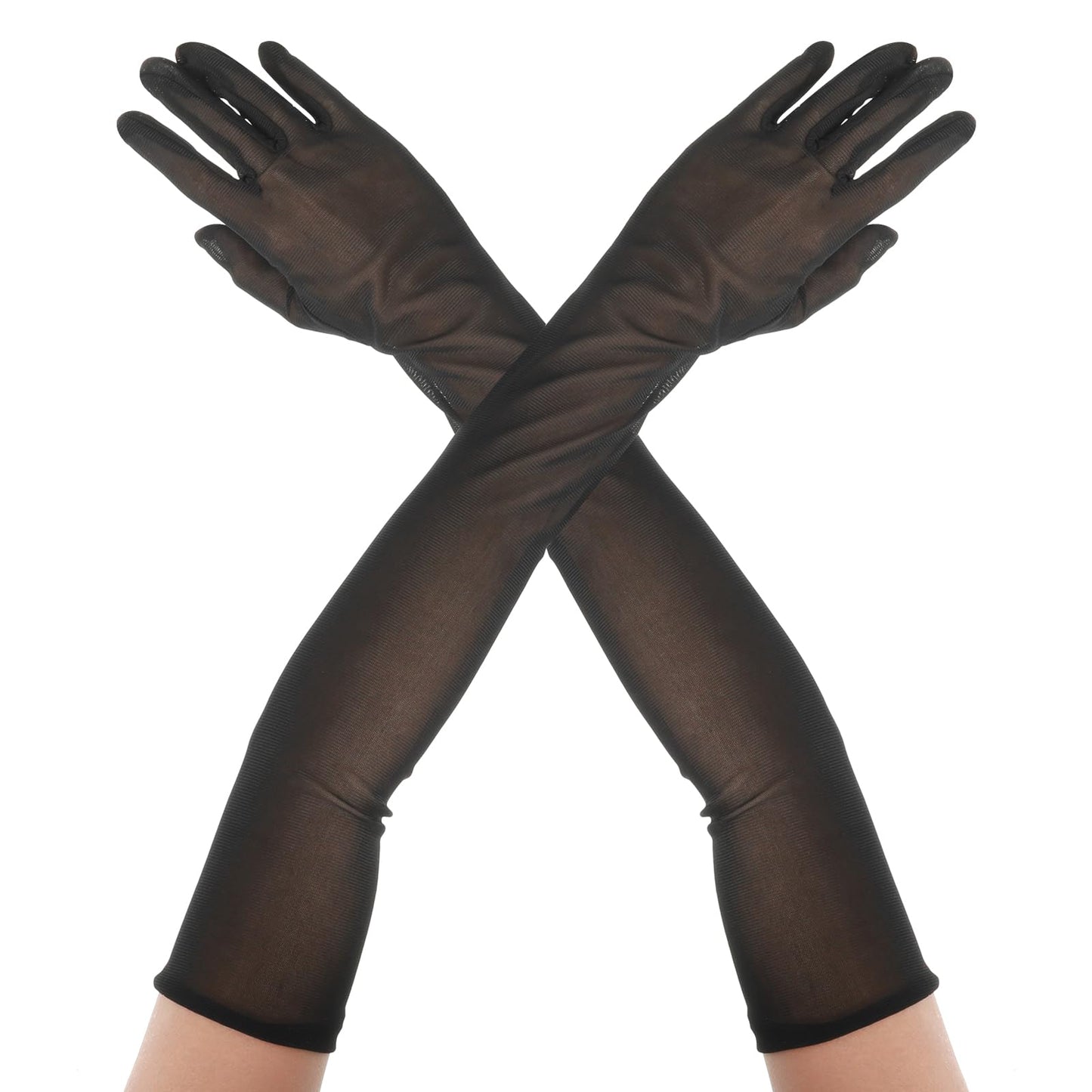 Women's Black Sheer Gloves 21.6 Inch Super Long Tulle Gloves Sexy Black Mesh Gloves Stretchy Elbow Length Gloves Black Sheer Mesh Arm Sleeves for Opera Costume Party Dance Dress Bridal Gloves