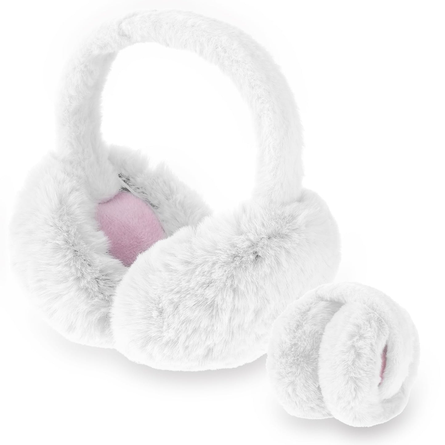 Lusofie Cute Women's Earmuffs Fur Furry Fluffy Ear Muffs Plush Ear Warmer Covers for Winter Cold Weather(White)