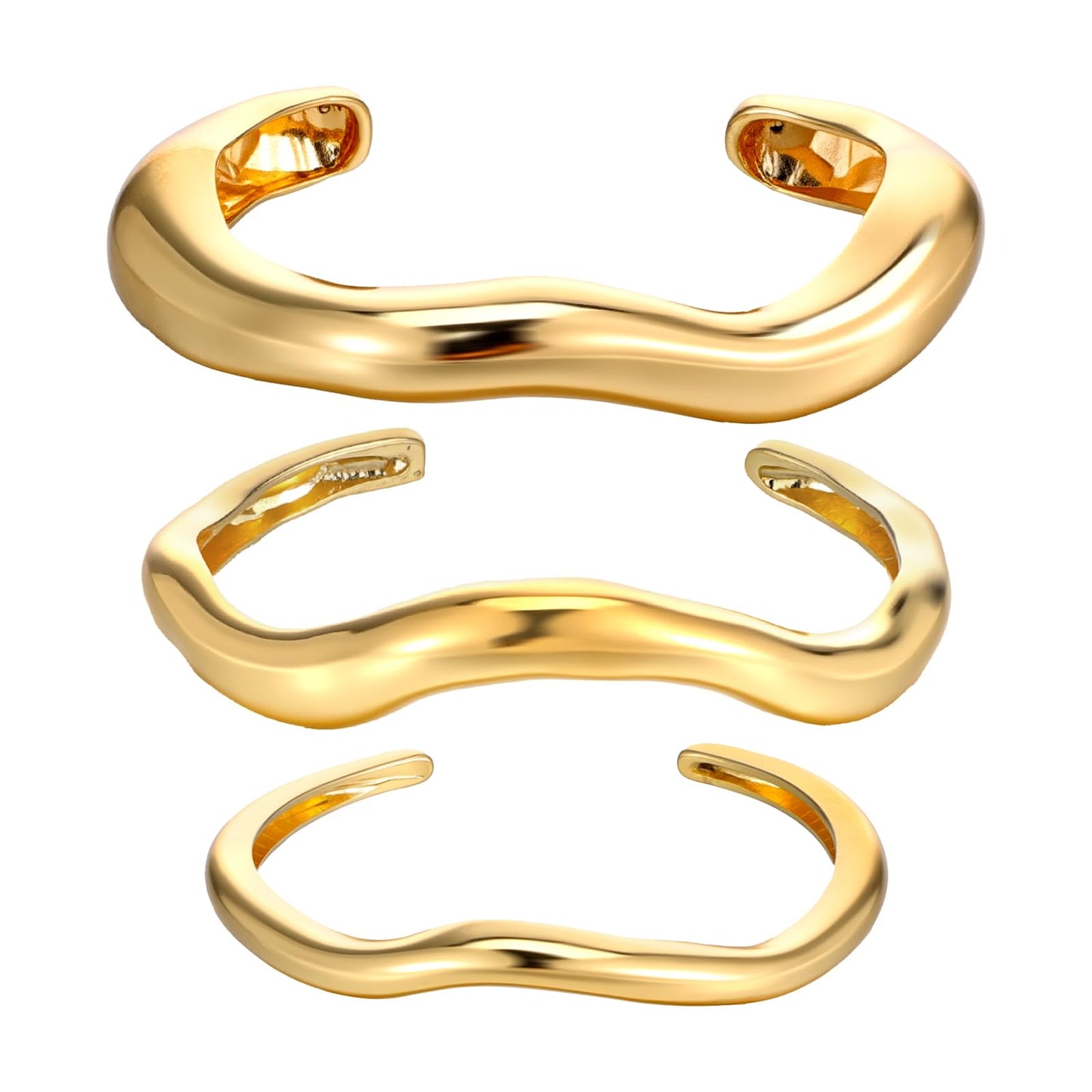 Meyeyaia 3PCS Chunky Gold Bracelets for Women, Trendy Wide Chunky Cuff Women's Bangle Bracelets, Dainty Minimalist Jewelry Gifts
