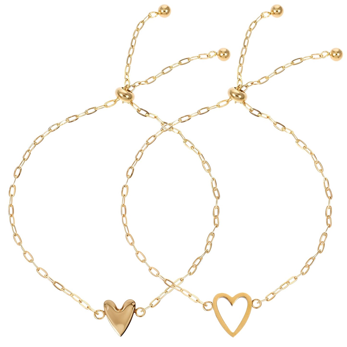 Gold Plated Bracelet Set Heart Gold Bracelet for Women,Friendship Bracelets,Adjustable Gold Bracelets Matching Couples Bracelet Gold With Unique Design Gold Jewellery for Women Men Her Him(2 Pack)