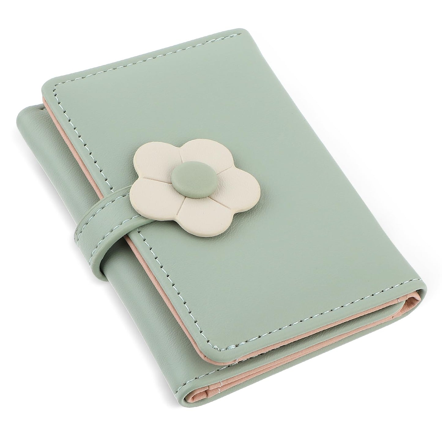 Lusofie Cute Wallet for Teen Girl PU Leather Trifold Small Wallet Cash Pocket Flowers Print Card Holder Coin Purse with ID Window for Girls Women