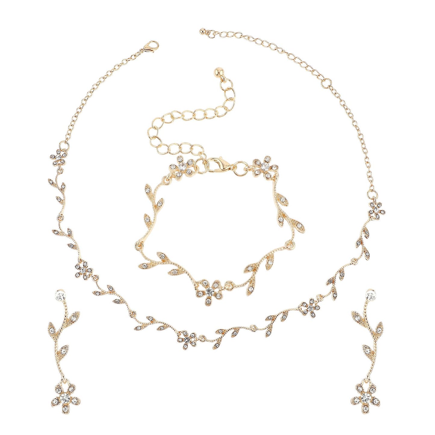 Yolev Bridal Jewelry Set Crystal Necklace Earrings Bracelet Wedding Rhinestone Choker Necklace for Brides Bridesmaid Jewelry Gifts