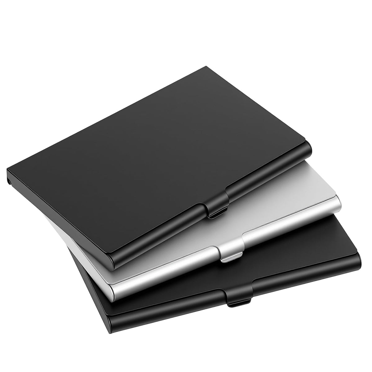 HaiFafafaing 3 Pcs Metal Business Card Holder - Slim Pocket Business Card Holder - Flip Cover Professional Name Cards Wallet(Black & Silver)