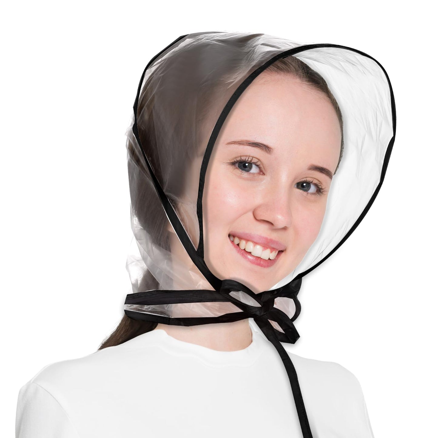 DIVINA VITAE 12 Pcs Rain Bonnet with Plastic Visor, Clear Waterproof Rain Scarf Reusable Rain Bonnet for Women to Protect Hairstyle (Black)