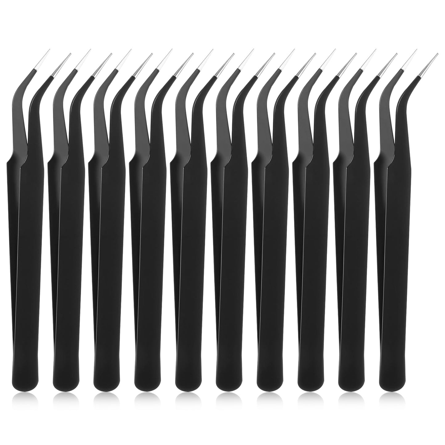 10 Pcs Curved Tip Craft Tweezers, Stainless Steel Precision Tweezers, Eyelash Extension Tools with Protective Caps, Tweezer for Crafting Jewelry Making