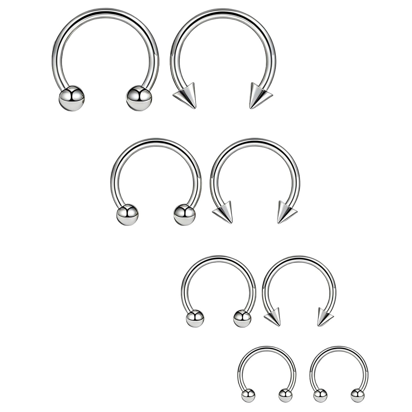 HaiFafafaing 8pcs Horseshoe Rings 16g Silver Septum Ring Jewelry Surgical Steel Horseshoe Hoop Earring Eyebrow Tragus Lip Rings Daith Helix Nose Piercing Septum Jewelry For Women Men