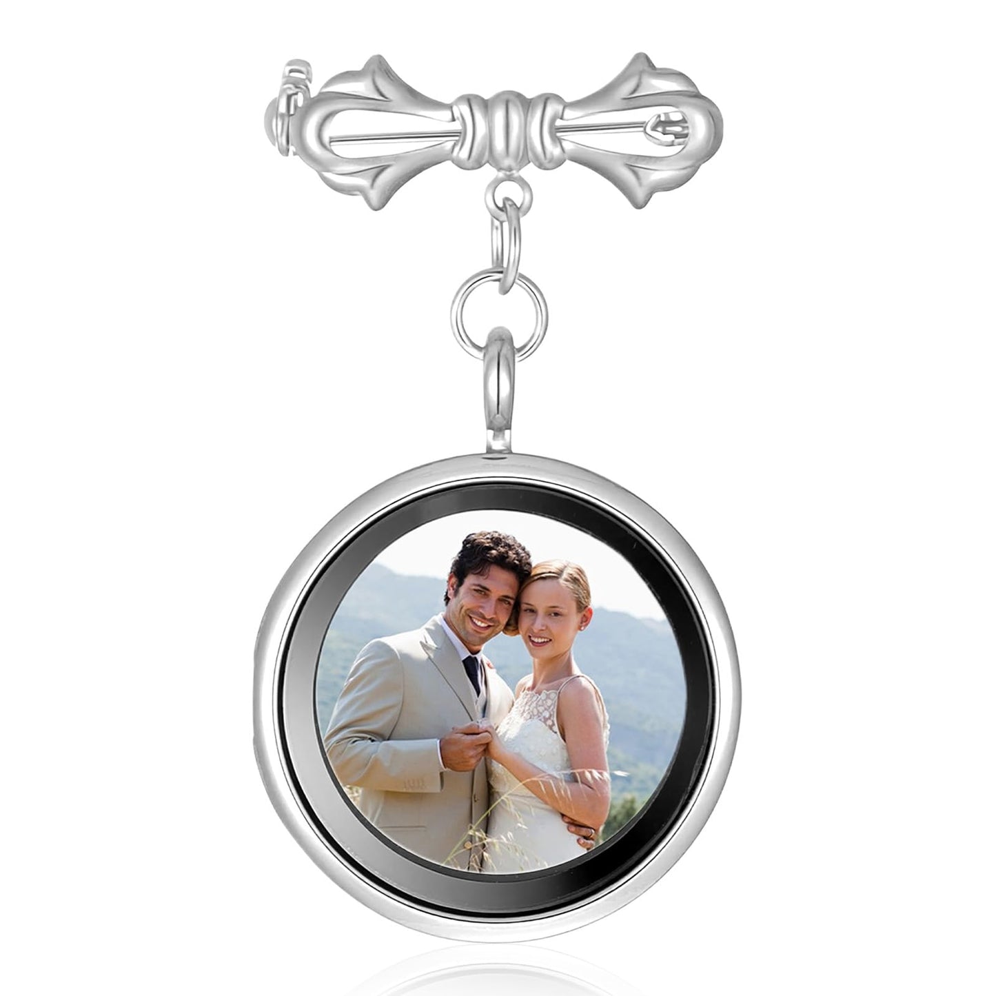HaiFafafaing Wedding Bouquet Photo Charms Picture Charm Pendant DIY Pin Brooch Making Kit Round Bouquet Charms for Wedding Memory Funeral Graduation Gift (Silver)