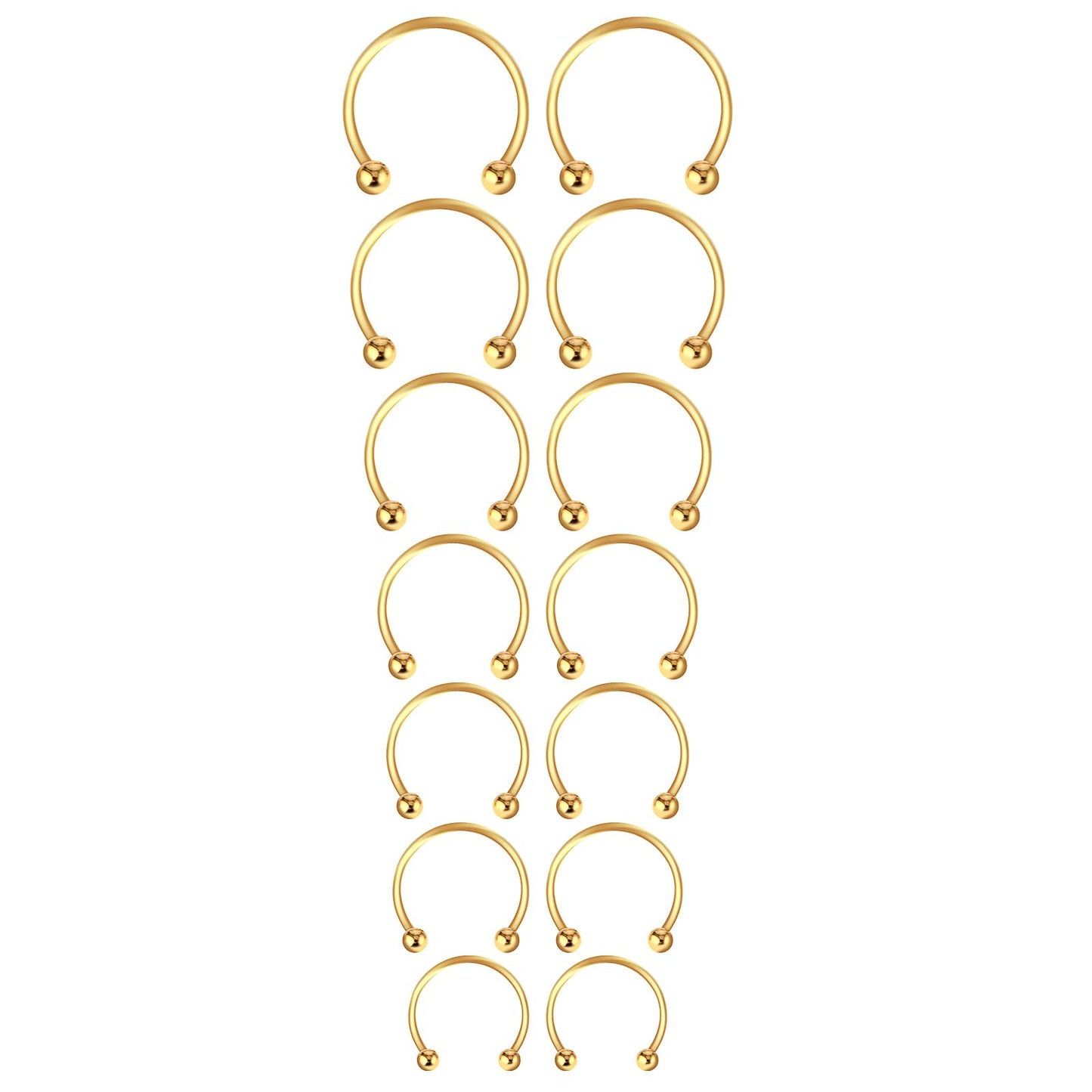 Yolev 14Pcs 6/7/8/9/10/12/14mm Surgical Steel Horseshoe Septum Nose Ring Hoop Set Piercing Jewellery Horseshoe Rings Earring Eyebrow Earring Hoop Lip Horseshoe Piercing for Women Men(gold)