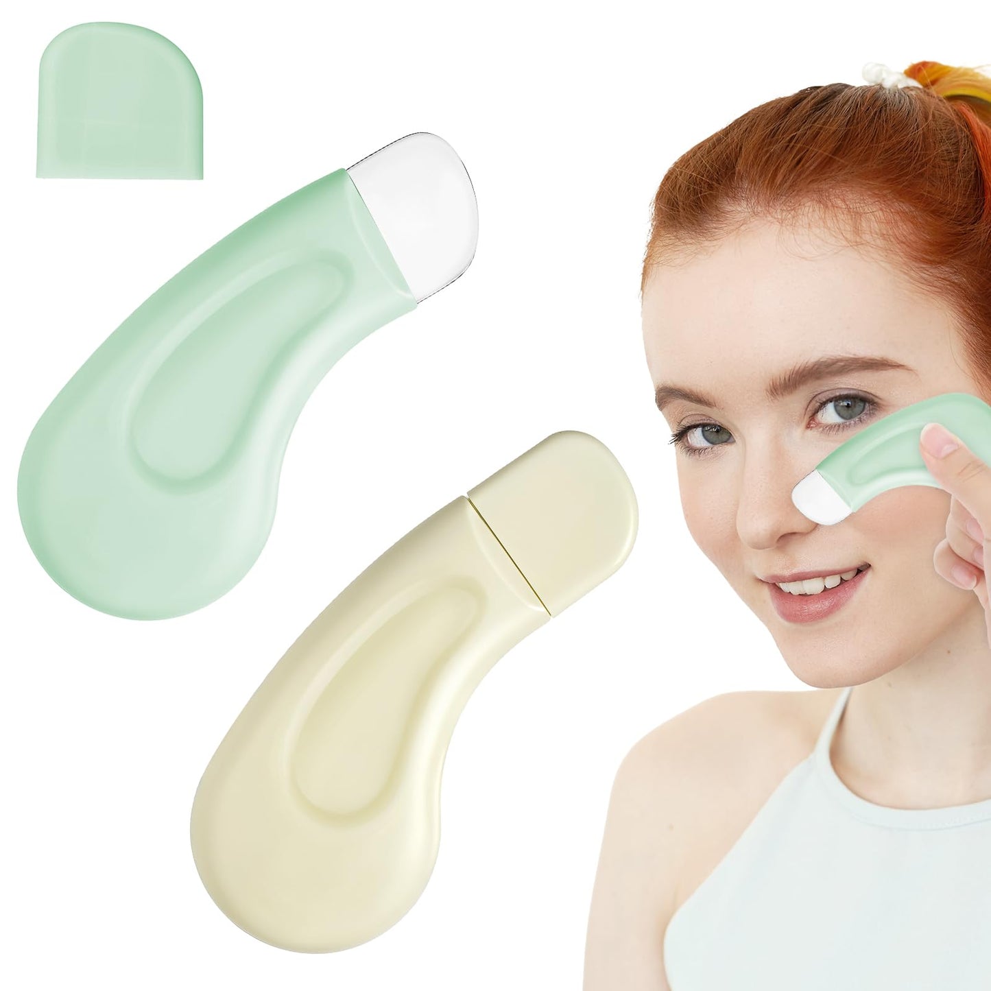 2Pcs Blackhead Remover Tool Silicone Face Scraper Deep Clean Skin Spatula Nose Blackhead Remover for Men and Women(Green, Skin-Colored)
