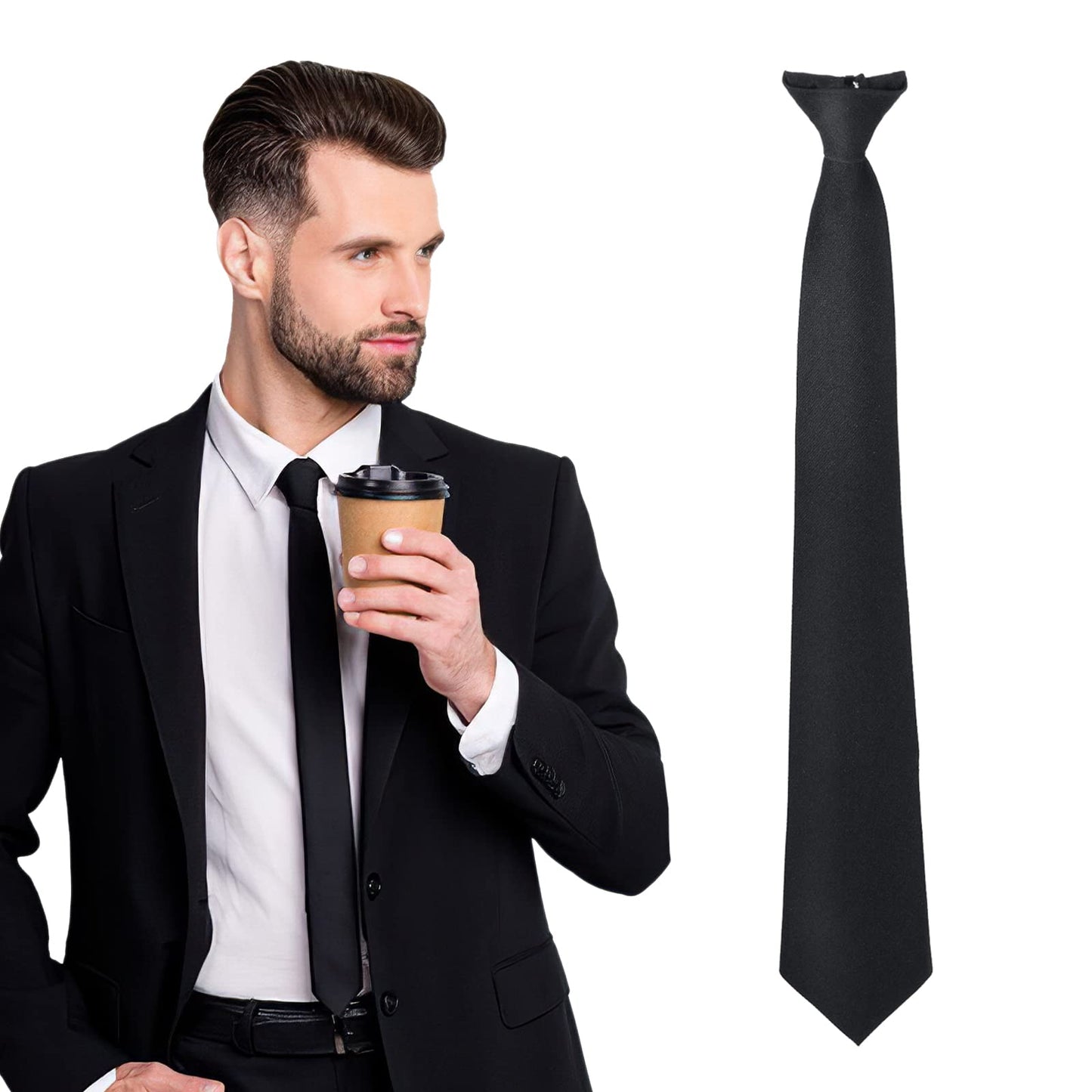 Yolev 1PCS Black Ties Men Clip-On Ties Adjustable Neck Straps Solid Color Satin Ties For Formal Wear Wedding Funeral Party Prom Graduation School Uniform