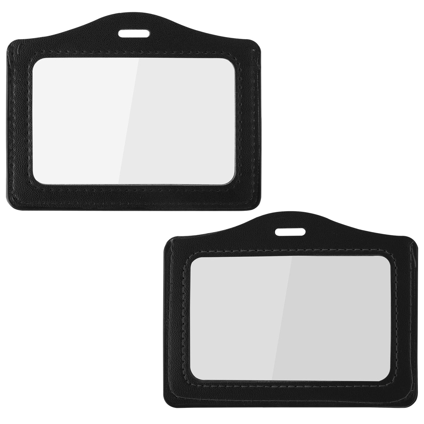 Lusofie 2pcs Leather ID Card Holder, Waterproof Dual Sided Transparent Badge Holder, 11x9x1cm, for Office, Staff, Students, Employees