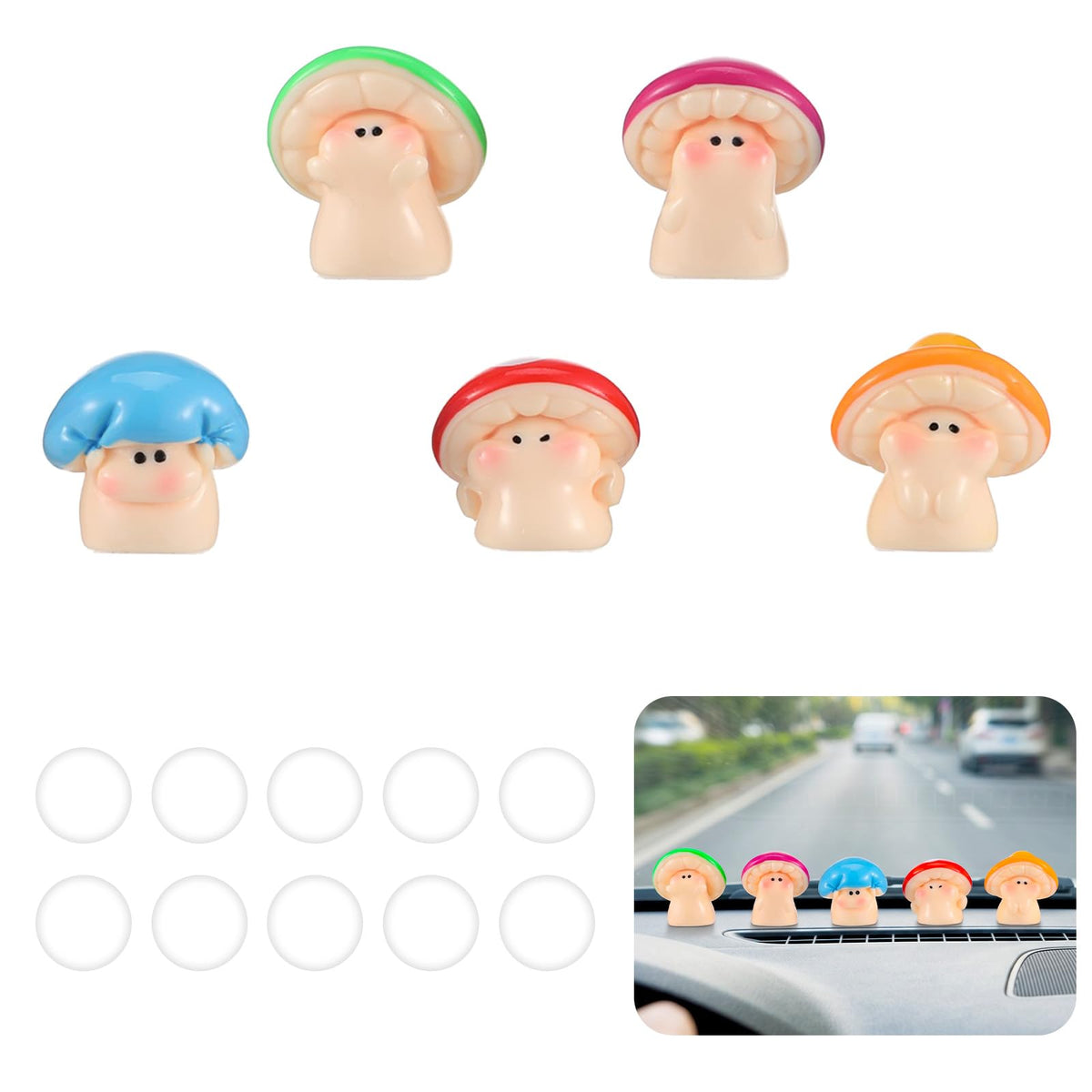 Mushroom Car Dashboard Decorations, 5Pcs Mini Mushroom Car Accessories