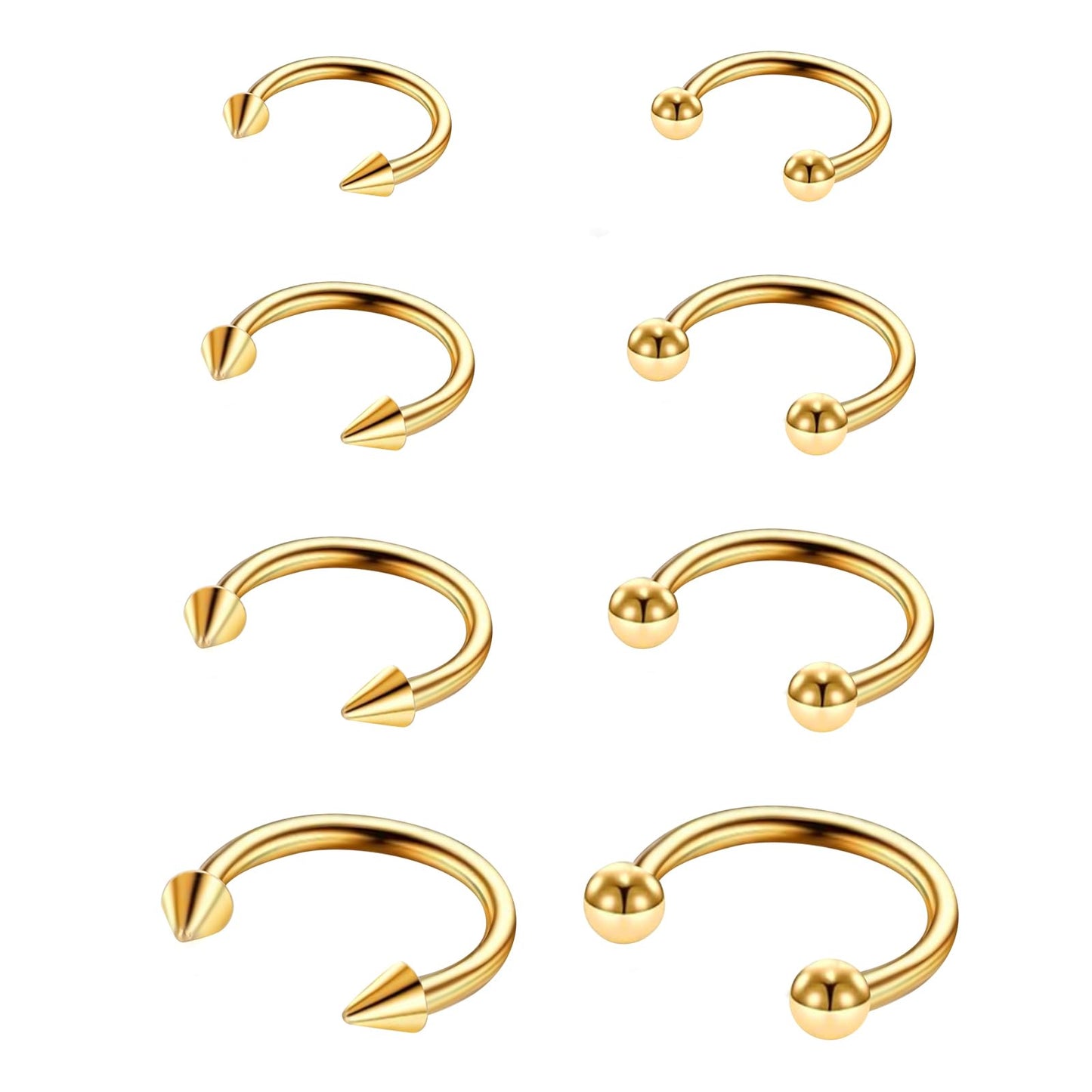 8Pcs 16g Septum Nose Rings Stainless Steel Hinged Seamless Nose Hoop Ring Horseshoe Piercing Jewelry, Conch Helix Rook Lip Cartilage Earring for Women Men(Gold)