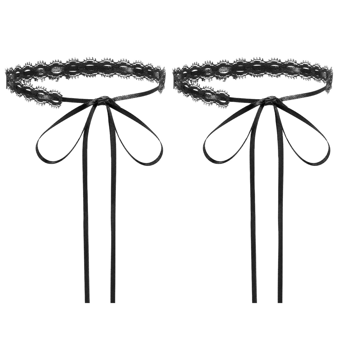 2Pcs Black Lace Choker Necklace Adjustable Ribbon Necklace for Women
