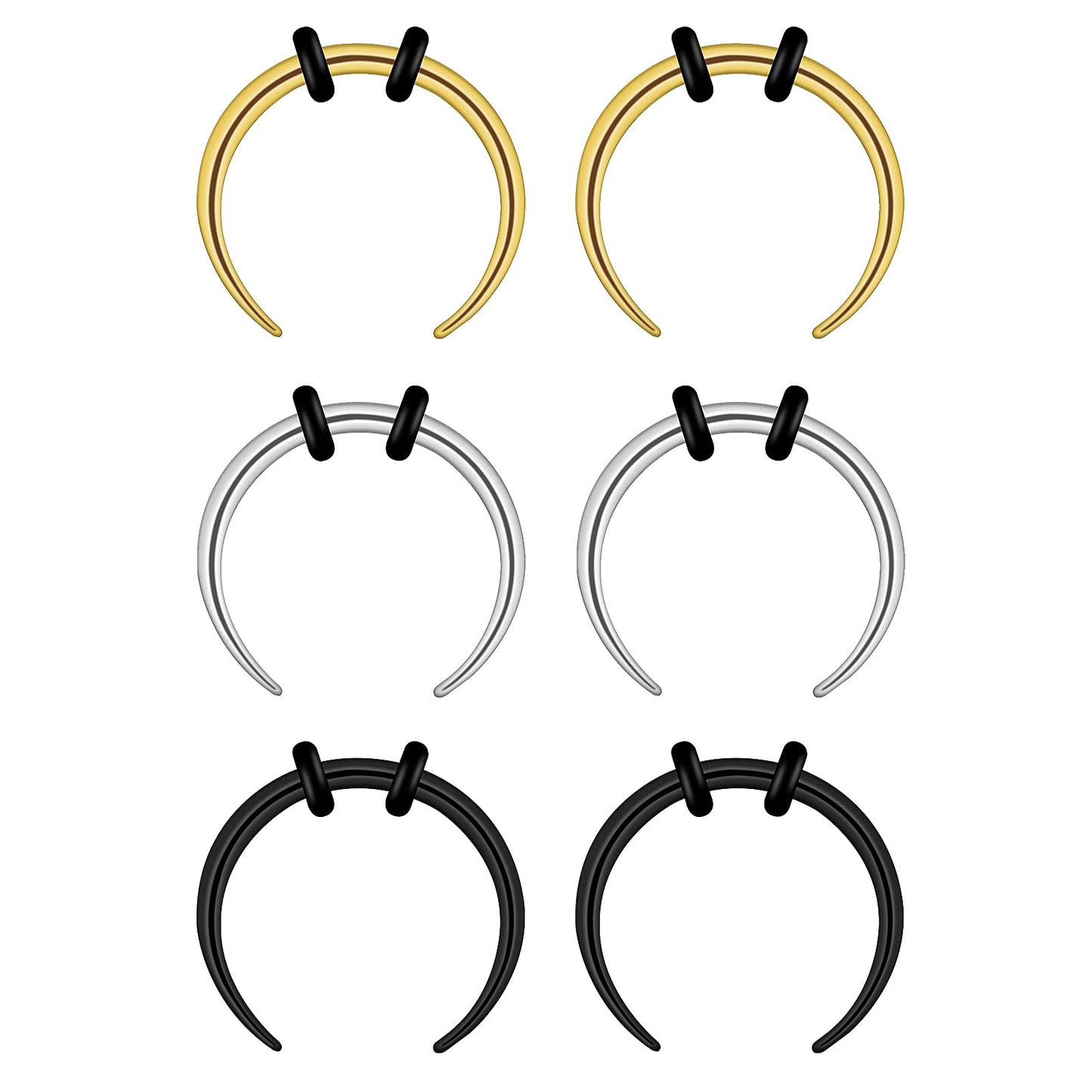 Yolev 6Pcs 16G Pincher Septum Rings C Shape Buffalo Stainless Steel Horseshoes Nose Ring Silver Black Gold Septum Rings Septum Jewelry