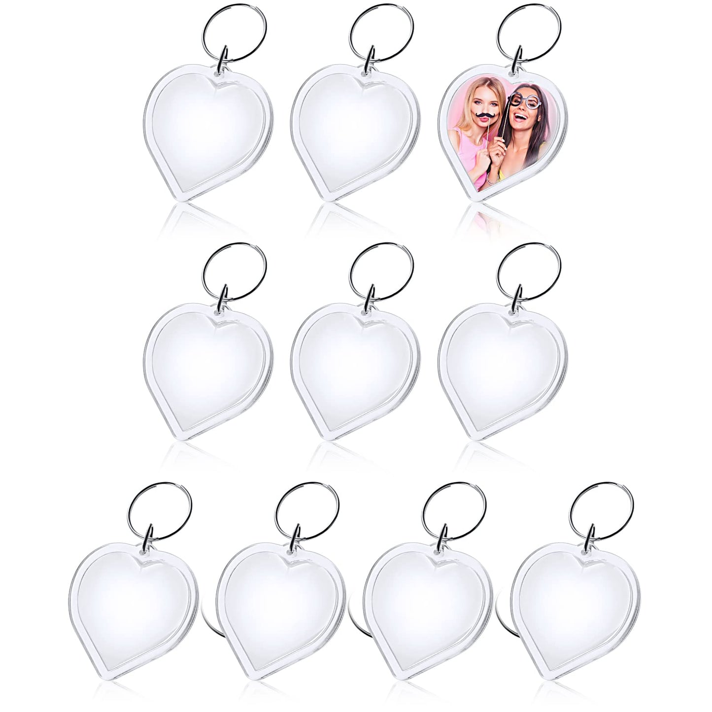 Lusofie 10Pcs Acrylic Photo Keyring Double Sided Clear Blank Photo Keychains with Split Ring Heart Shaped Personalized Insert Picture Frame Key Rings for Family Friends Wedding Decor(1.96 x 1.88in)