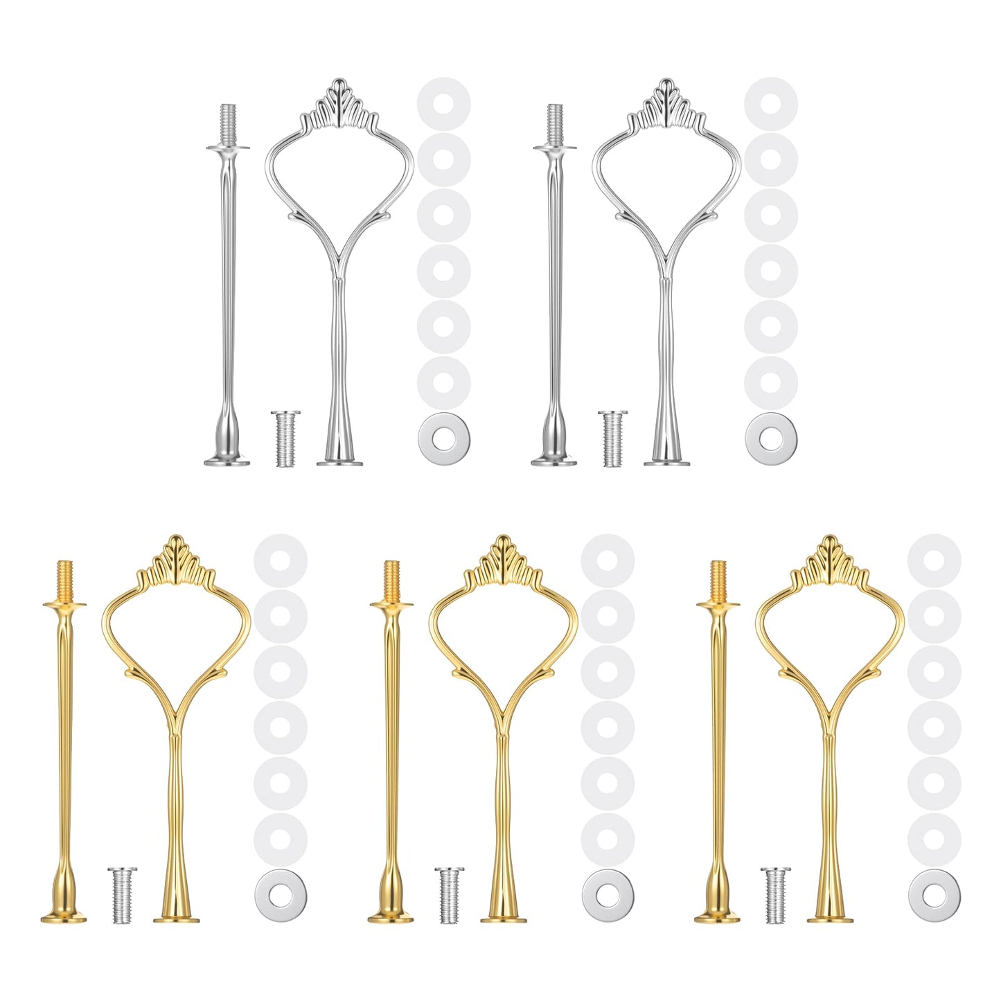 Tucnoeu 5 Sets of 2 Tiered Tray Hardware Kit - Cake Stand Hardware Tiered Tray Plate Hardwares Kit for Serving Dessert Cupcake Dish Food(3 Gold, 2 Silver)