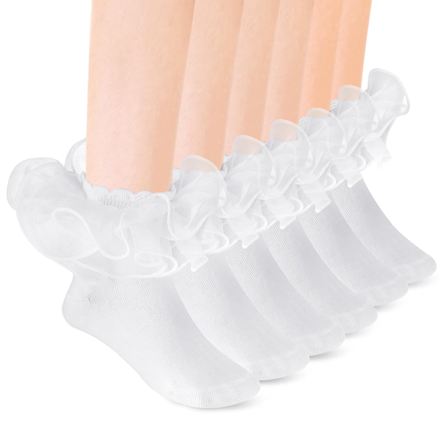Meyeyaia 3 Pairs Girls Ruffle Lace Socks Toddler White Socks Ruffle Girls for Formal Occasions as well as Daily Wear 2-3 Years /8-12 Years