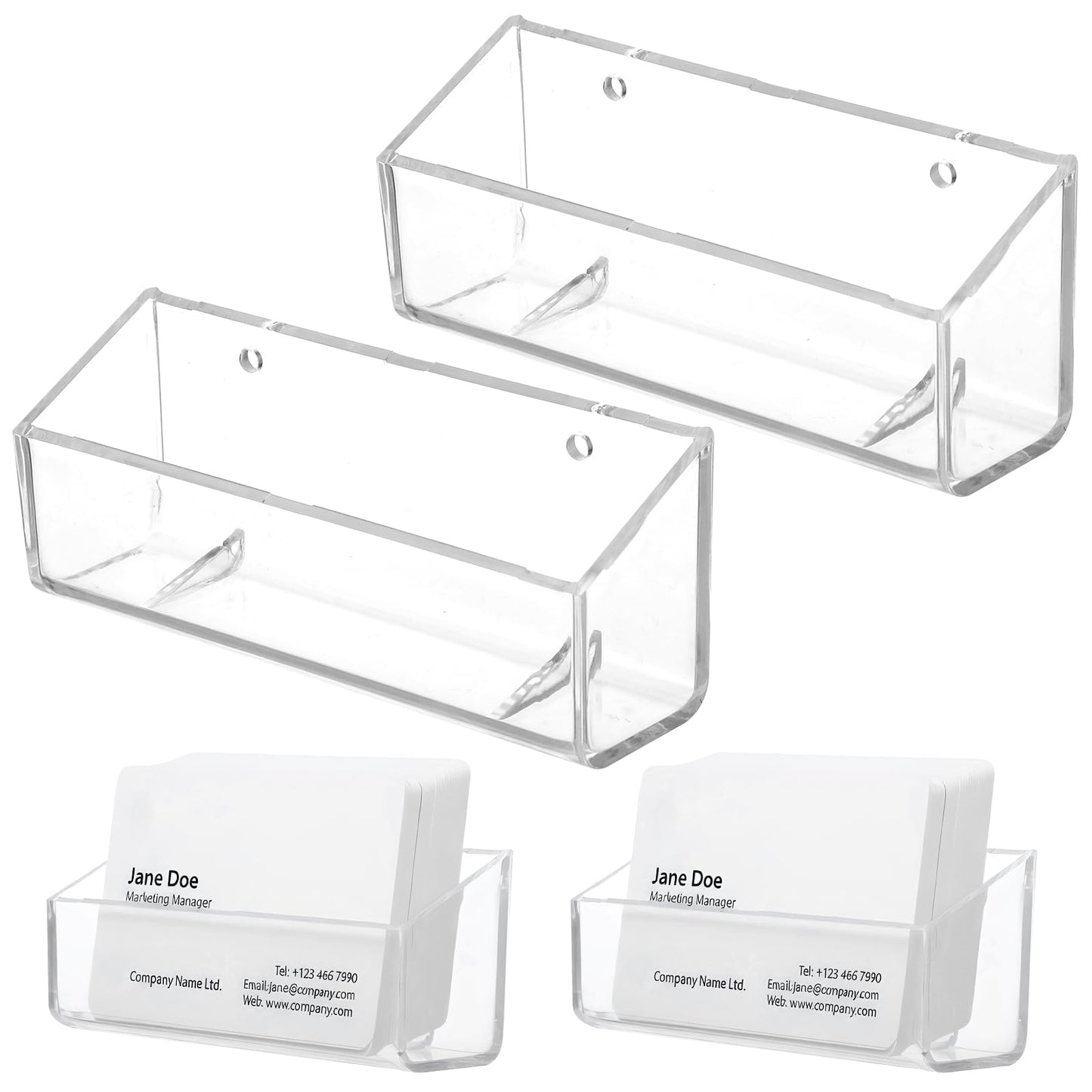 Fiyooau 2 Pack Acrylic Business Card Holder, 1 Slot Wall Mount or Desktop Business Card Holder, Clear Name Cards Display Stand for Office Home Exhibition, Fits 40-60 Cards