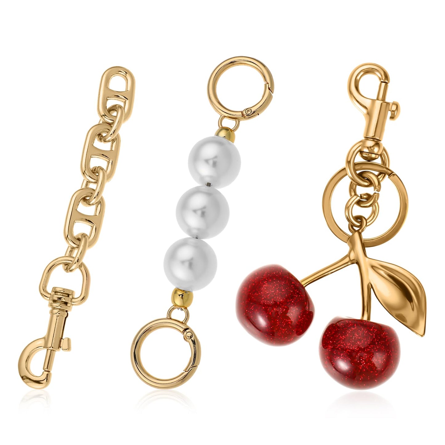 Tucnoeu Cherry Bag Charm Women Cherry Charm for Purse,Glitter Resin and Metal Accessories for Purses Keychain Bag Charms(with Extender Strap)