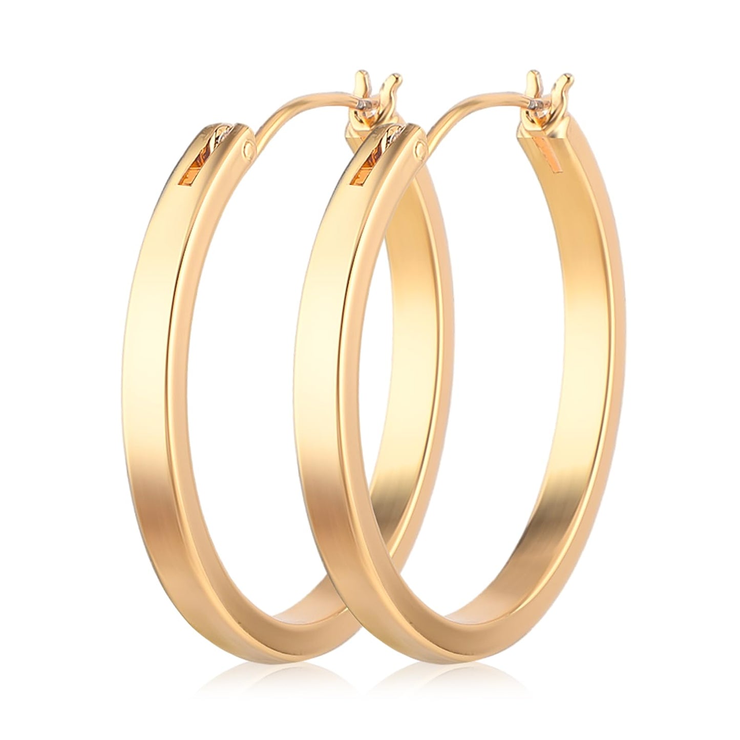 Lusofie Large Gold Hoop Earrings Flatted Chunky Gold Hoop Earrings Hypoallergenic Gold Hoop Earrings for Women(32mm)