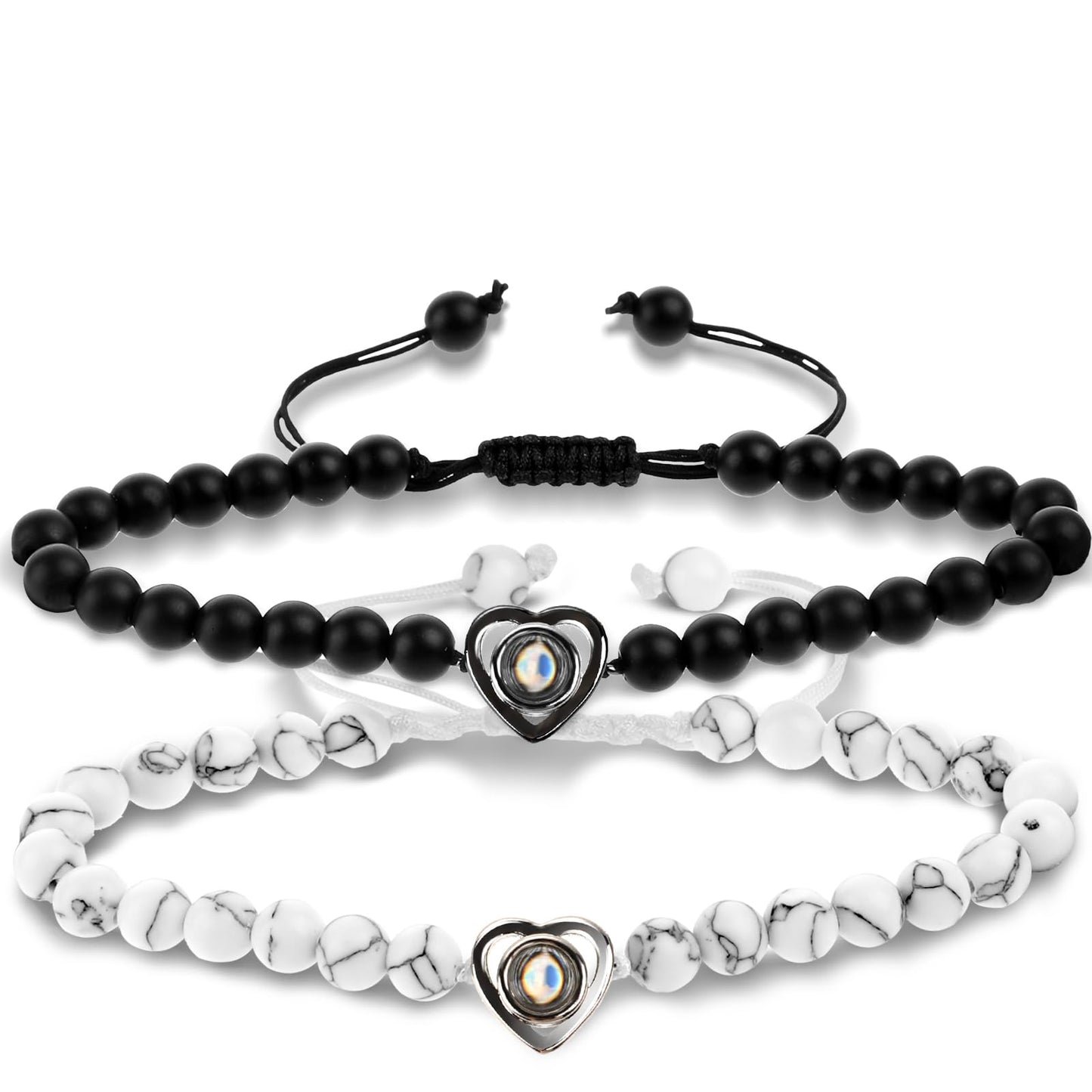 Lusofie Beaded Couple Bracelet I Love You in 100 Languages Heart Matching Couple Bracelets His and Hers Bracelets for Boyfriend and Girlfriend