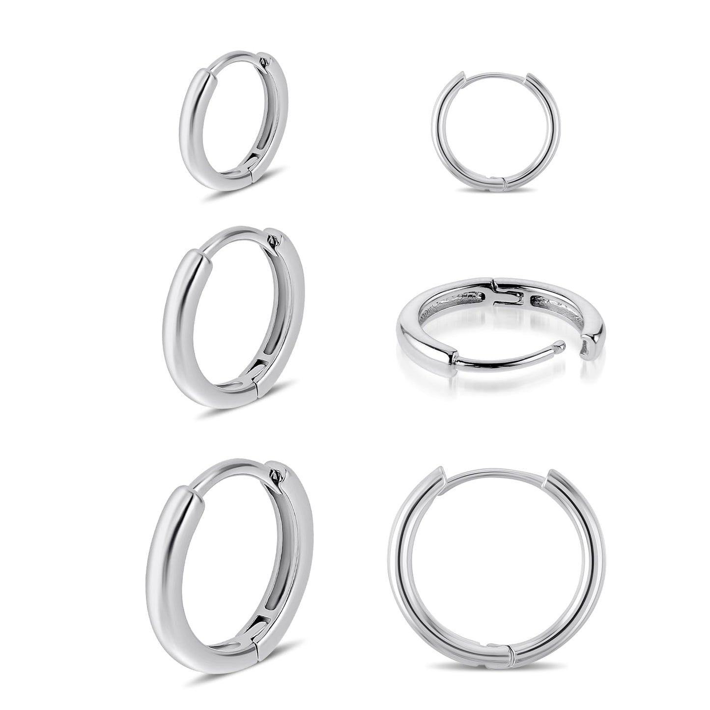 Hoop Earrings for Women 3 Pairs Silver Stainless Steel Hoop Earrings Small Round Hypoallergenic Earrings for Men Cartilage Sleepers Huggie Earrings Set 8/10/12mm