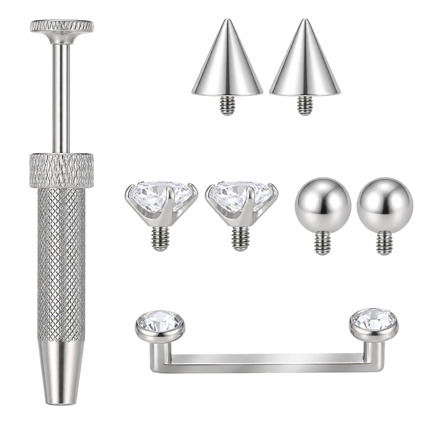 14G Titanium Surface Piercing Jewelry with 6 Replacement Balls&Grabber Tool