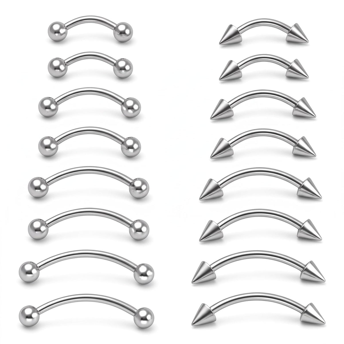 16pcs Eyebrow Piercing Jewelry 16g Silver Vertical Labret Lip Jewelry