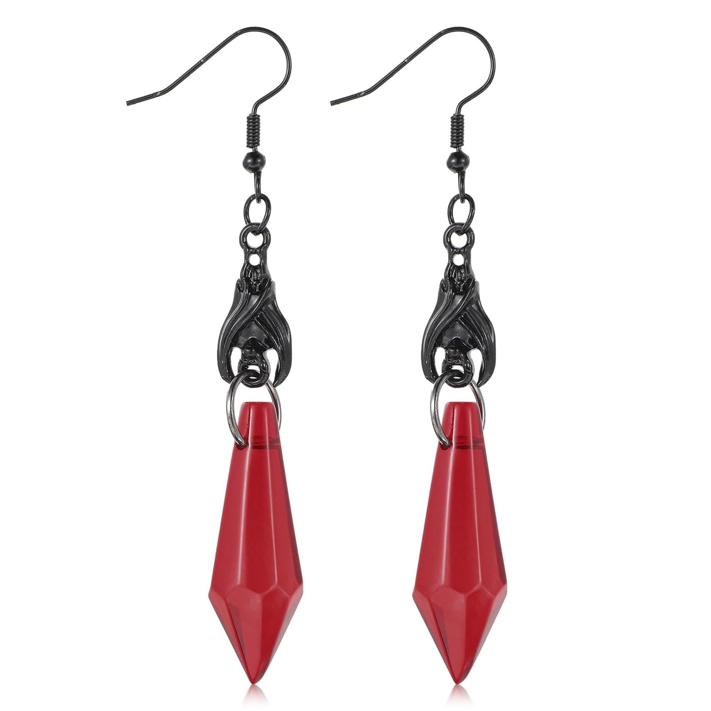 Gothic Dark Bat Dangle Earrings Red Black Crystal Gems Bat Earrings Punk Halloween Bat Earrings for Women Rock Style Gothic Earrings Red Black Teardrop Bat Animal Earrings