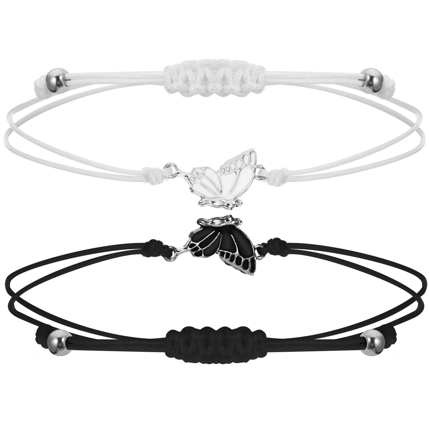Tucnoeu 2pcs Friendship Bracelets,Butterfly Matching Bracelets,Adjustable Couples Bracelets,Handmade Charm Braided Butterfly Bracelet Bestie Bracelets for Friends Sisters Couples