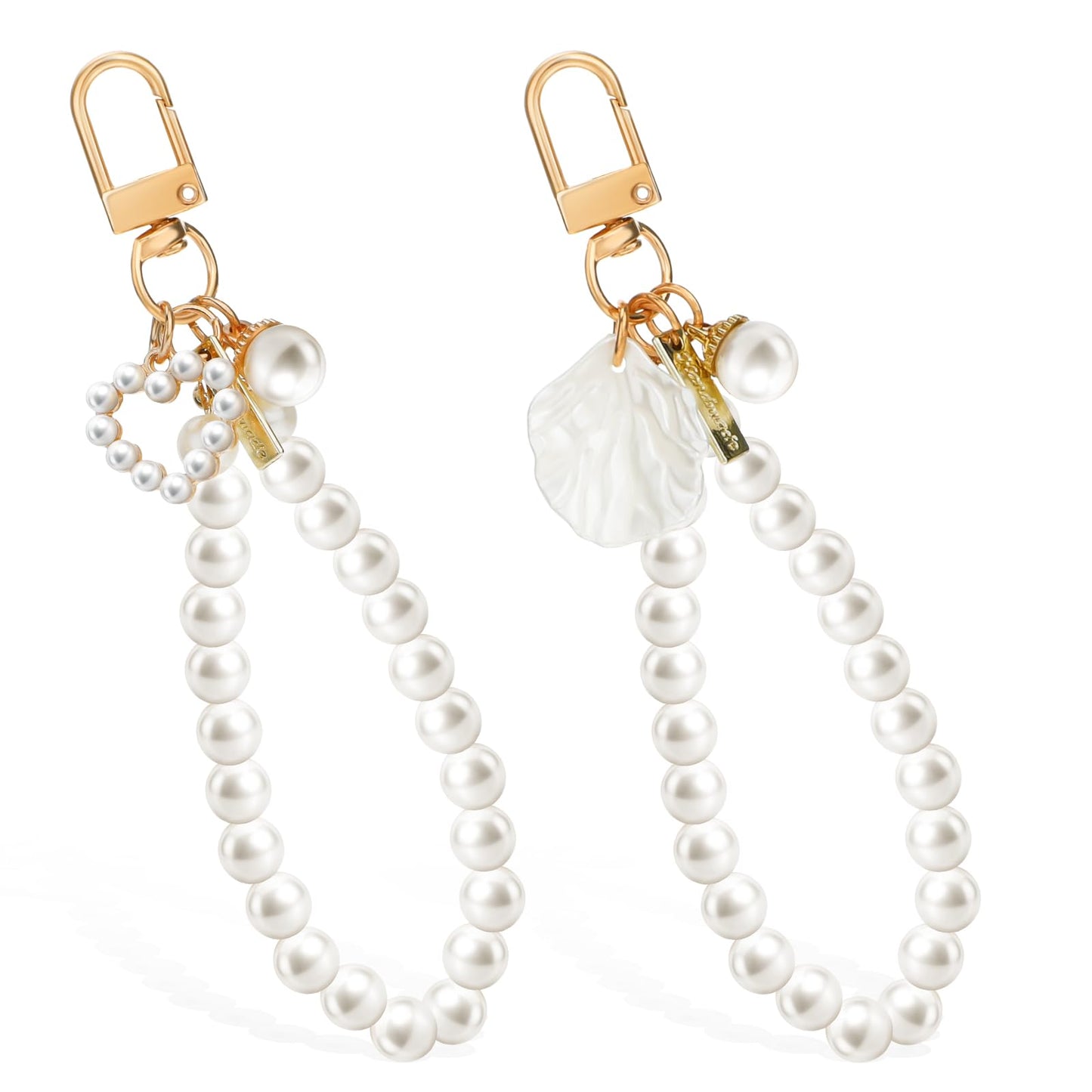 Lusofie 2 Pcs Pearl Key Wristlet Heart Keychain Pearl Keychain Shell Purse Charms Car Keys Keychains Bag Charm Wristlet Keychains for Women