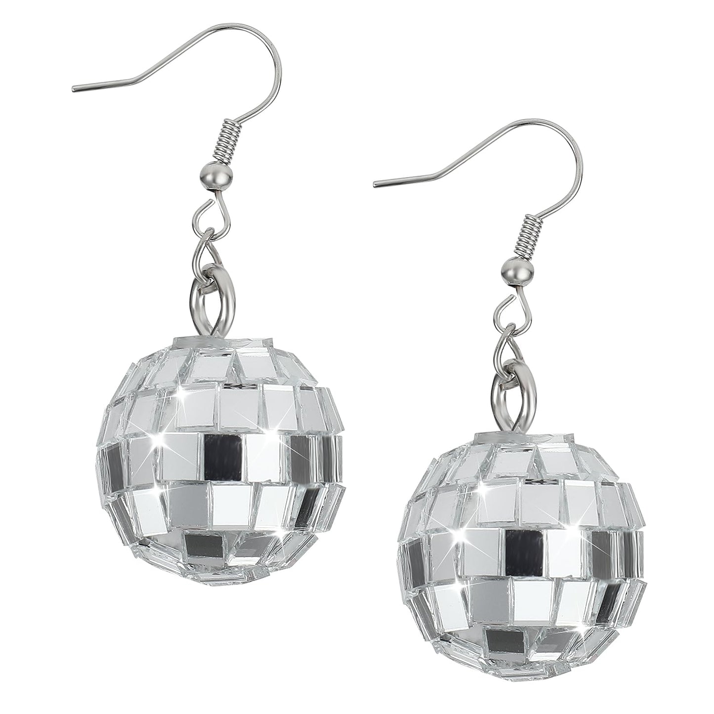 Disco Earrings Mirror Ball Earring 70's Mirrorball Disco Drop Dangle Earrings 24mm Disco Punk Earrings Disco Ball Accessories 60s70s Silver Disco Ball Earings for Women Outfits Costume Accessory