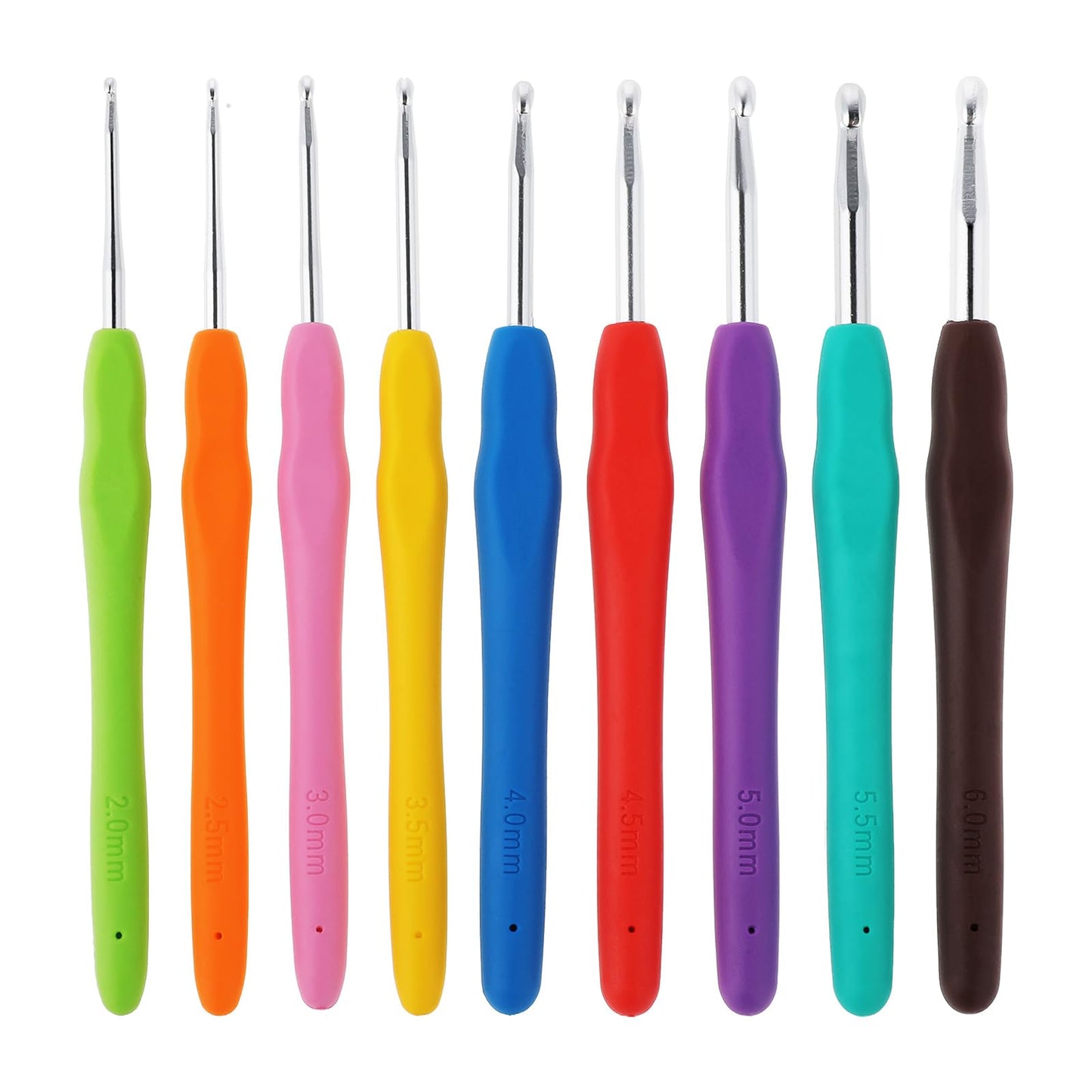 Lusofie 9 Sizes Ergonomic Crochet Hook Set 5.5 inch Long Crochet Hook Knitting Needles for Beginners Arthritic Hands(2.5-6mm)