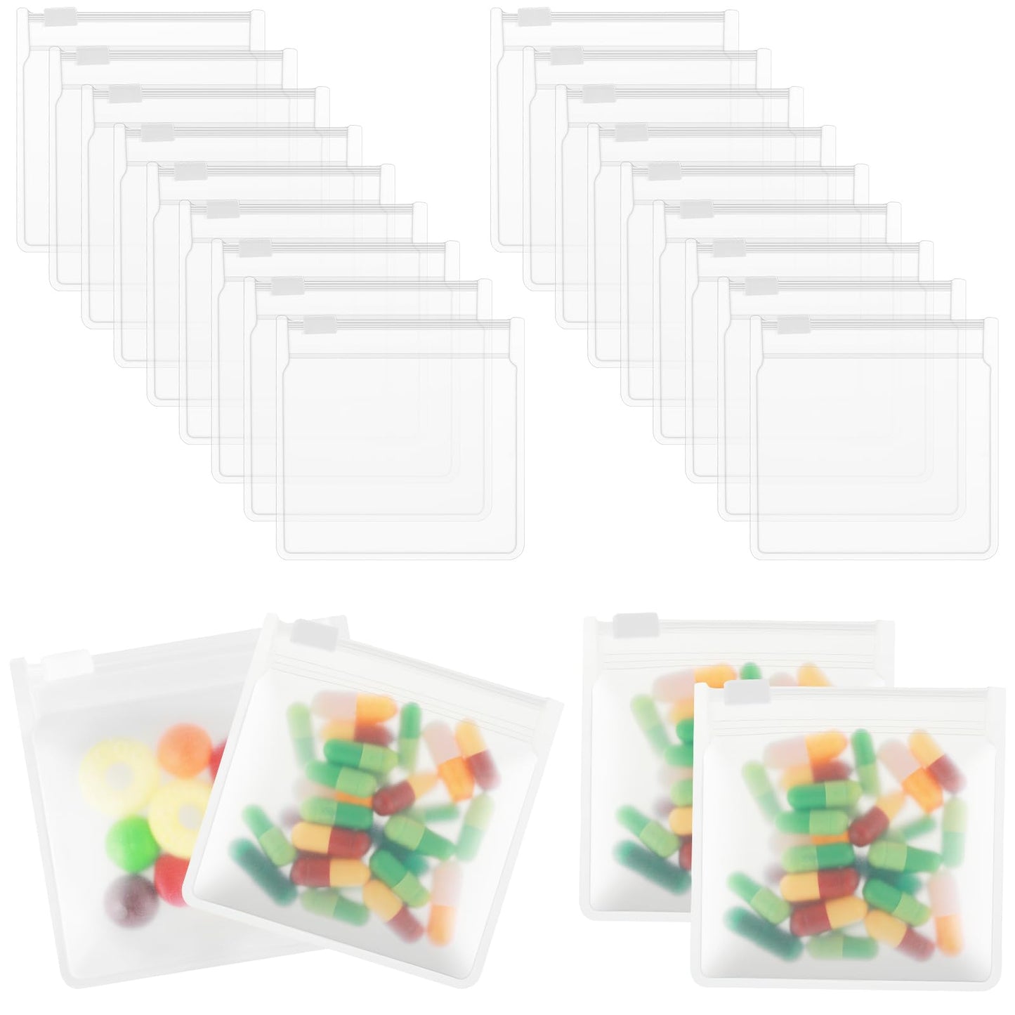 Pill Pouches for Medicine - 24 Pcs Reusable Pill Bags Size 3" x 2.75" Clear Zippered Pill Pouch with Write-on Labels for Pills Small Items Storage