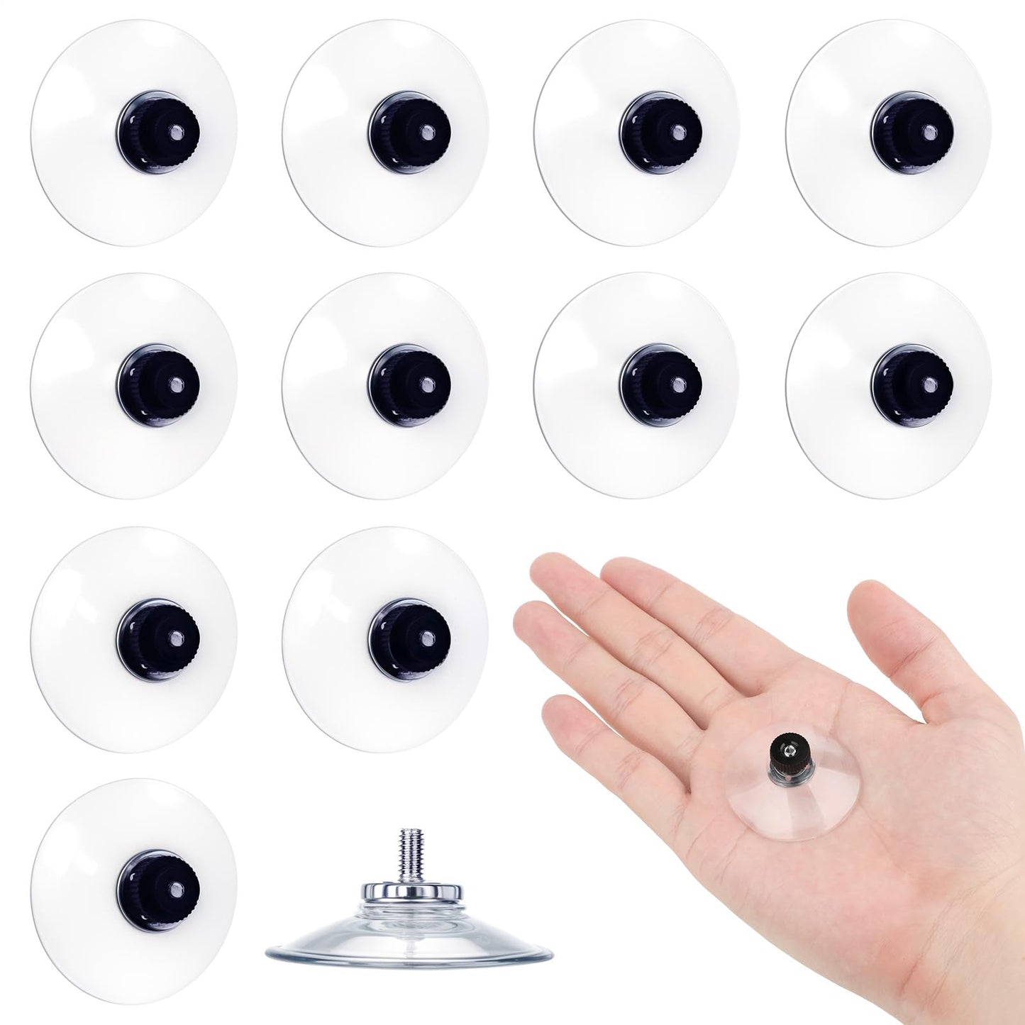Lusofie 40mm Suction Cup Clear Suction Cups for Glass Round Window Suction Cups Strong Suction Cup Holder with Screw Nut for Wall Door Bathroom Car Window Glass Porcelain Panel Marble (12Pcs,Black)