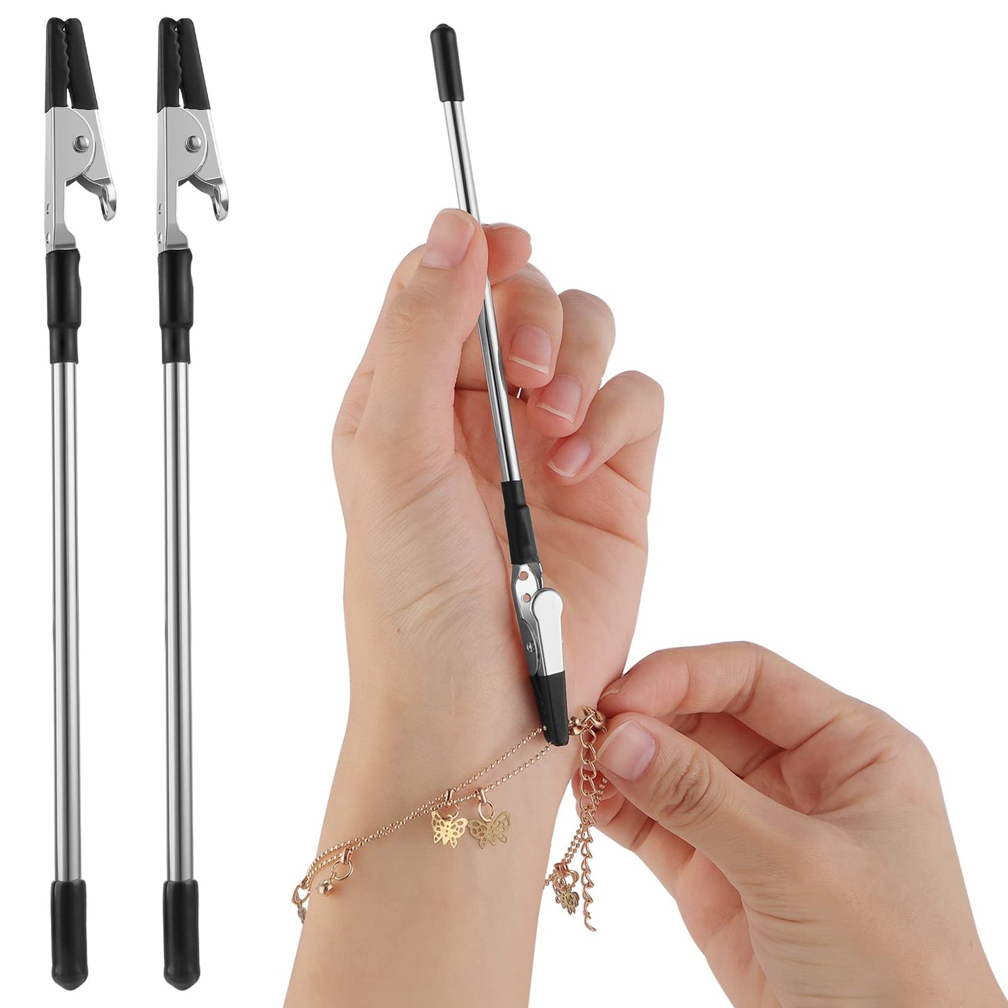 Lusofie 2Pcs Jewelry Bracelet Helper Tool,Bracelet Clasps and Closures Helper Fastening Equipment with Non-Slip Sleeve for Necklace Bracelet Watch Clasp Zipper Craft Adjustment