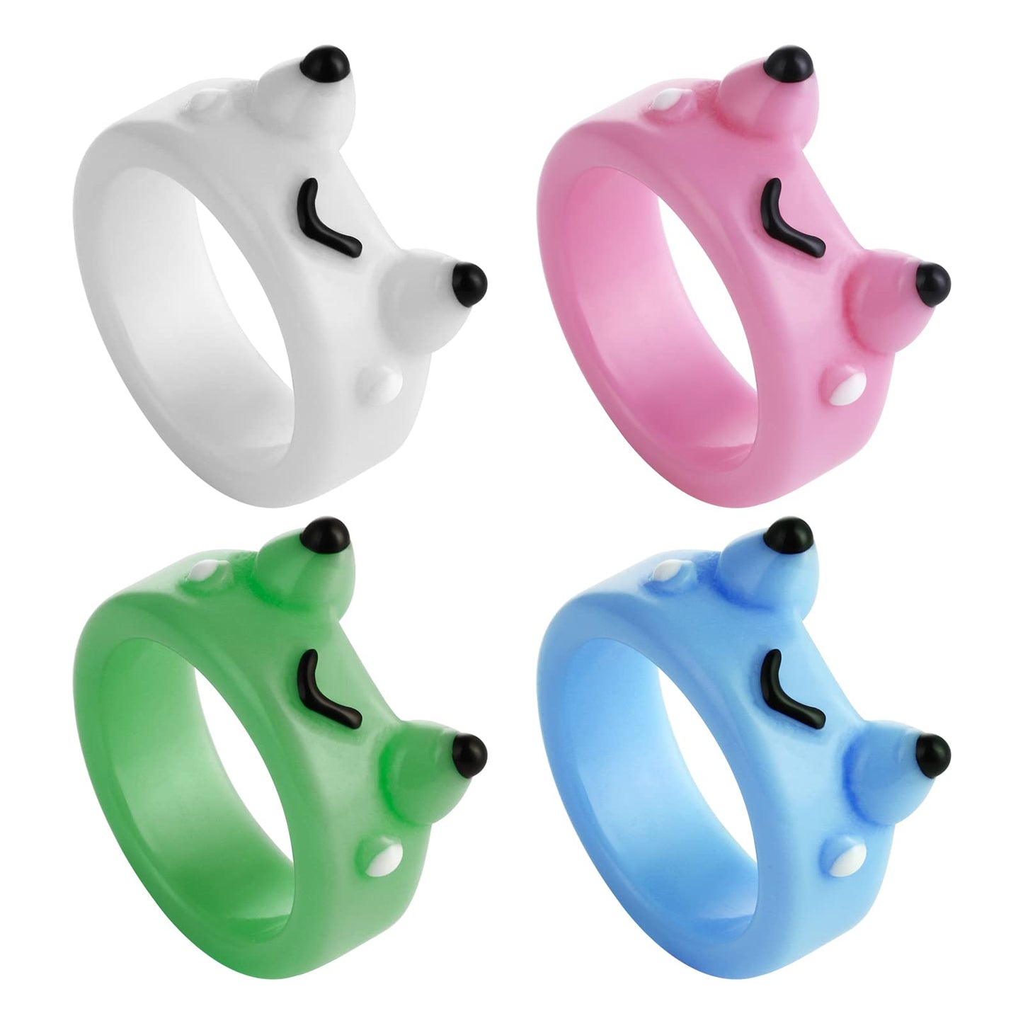 Yolev 4Pcs Frog Rings for Women,Cute Acrylic Resin Rings Set for Teen Girls 3D Acrylic Rings Y2K Aesthetic Jewelry Fashion Funny Ring