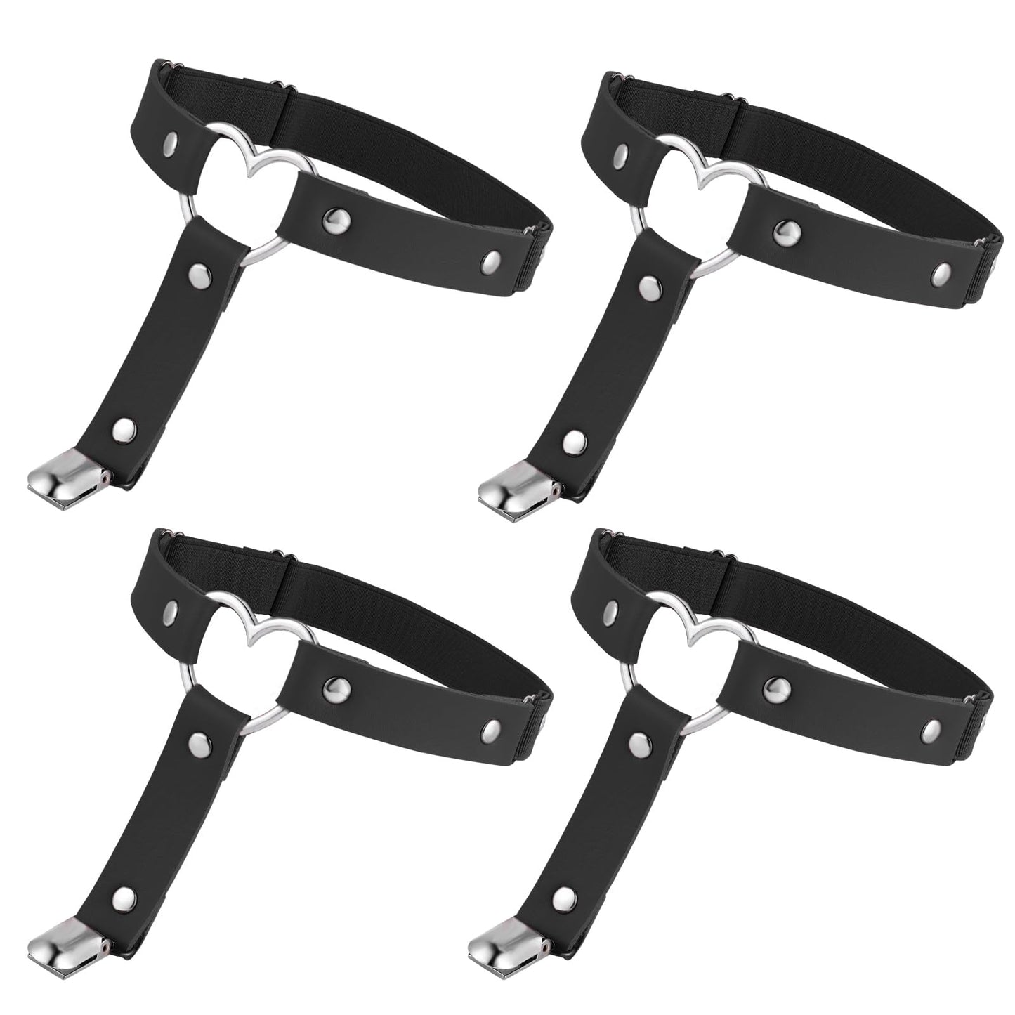 Yolev 4Pcs Women Adjustable Leather Thigh Garter Heart Shaped Leg Garter with Clips Punk Goth Garters for Thigh-high Socks (Black)