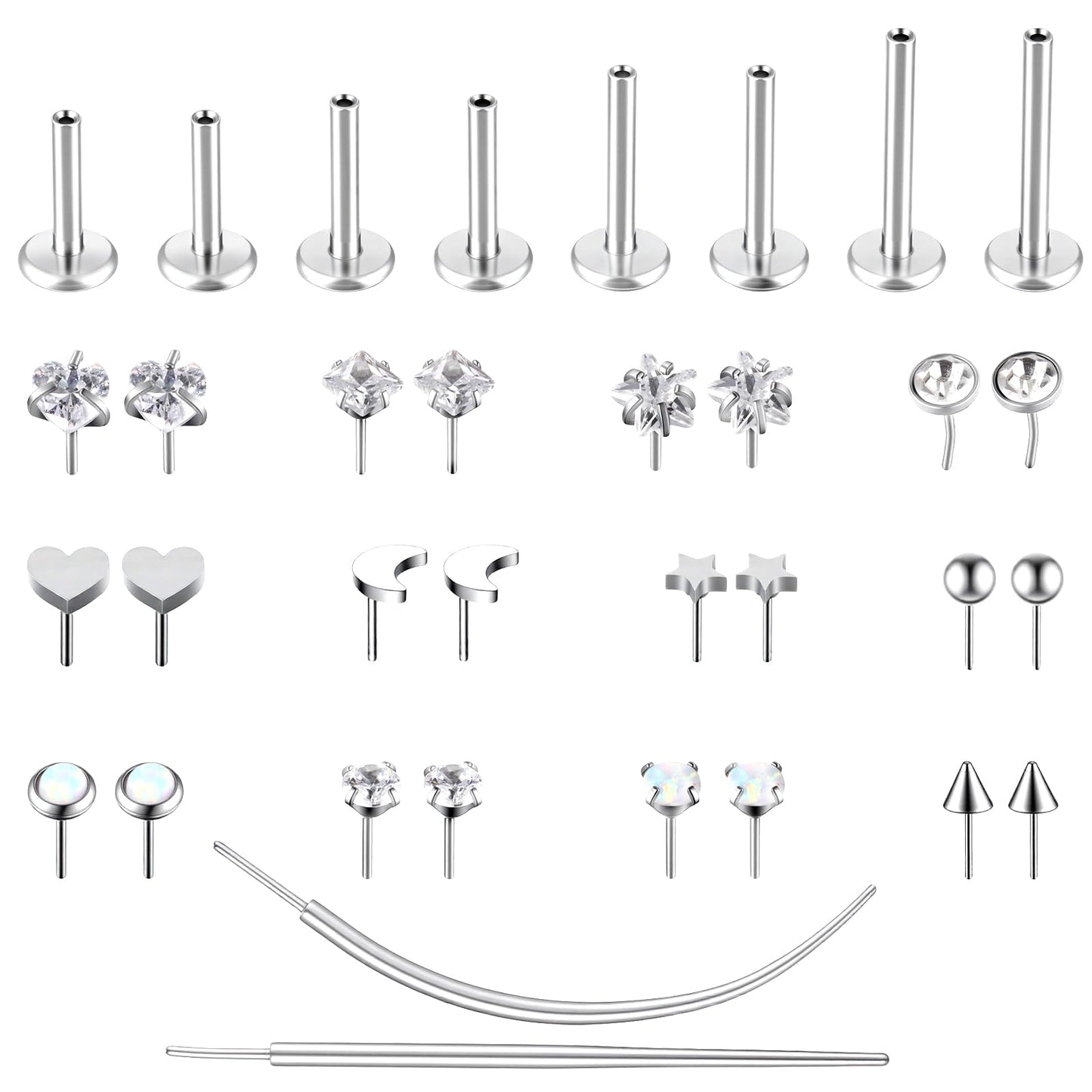 16G Flat Back Stud Earrings for Women Internal Thread Stud Piercing Jewelry