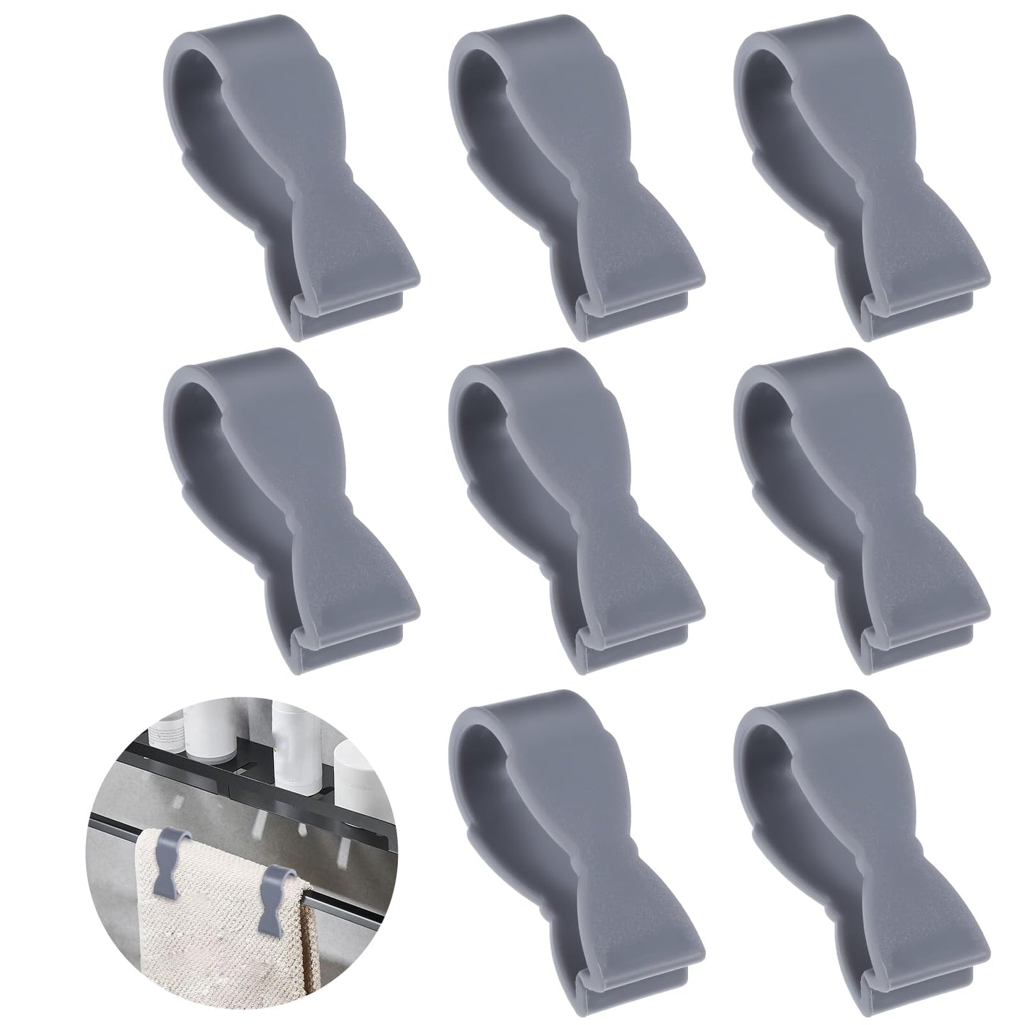 8Pcs Towel Clips for Kitchen Grey Hand Towel Clips PlasticTowel Clamps Kitchen Clips Chair Towel Clips for Bathroom Towel Rods and Racks Oven Handle No Paper Towels on The Ground, Keeps Towel from Fal