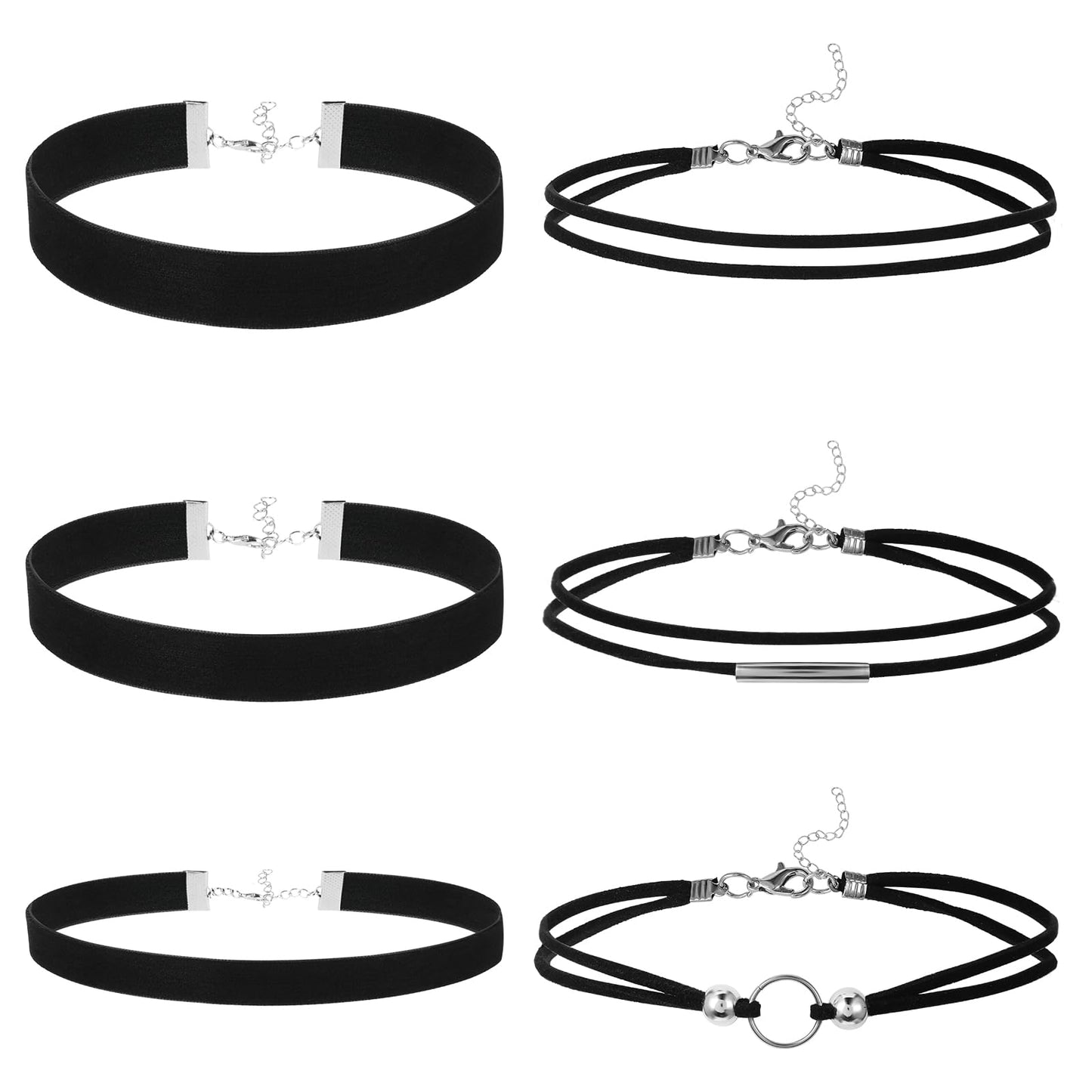 Telooco Black Choker Necklace for Women 6Pcs Black Velvet Choker Set Layered Classic Choker Necklace Gothic Lace Collar Necklace for Halloween Party Cosplay Jewelry