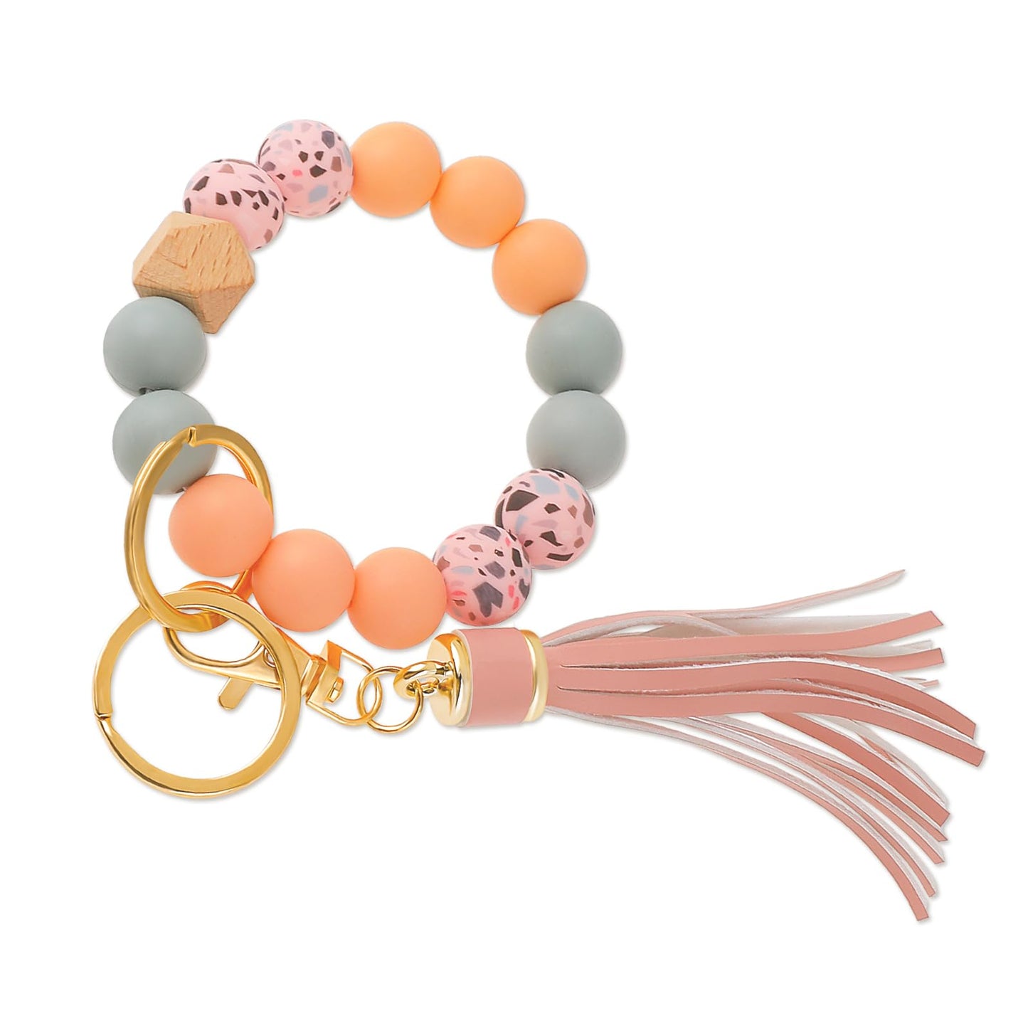 Lusofie Key Chain Wristlet Bracelet Silicone Beaded Key Chain Wristlet with Leather Tassel Wristlet Keychain Car Key Chain Accessories for Women Girls