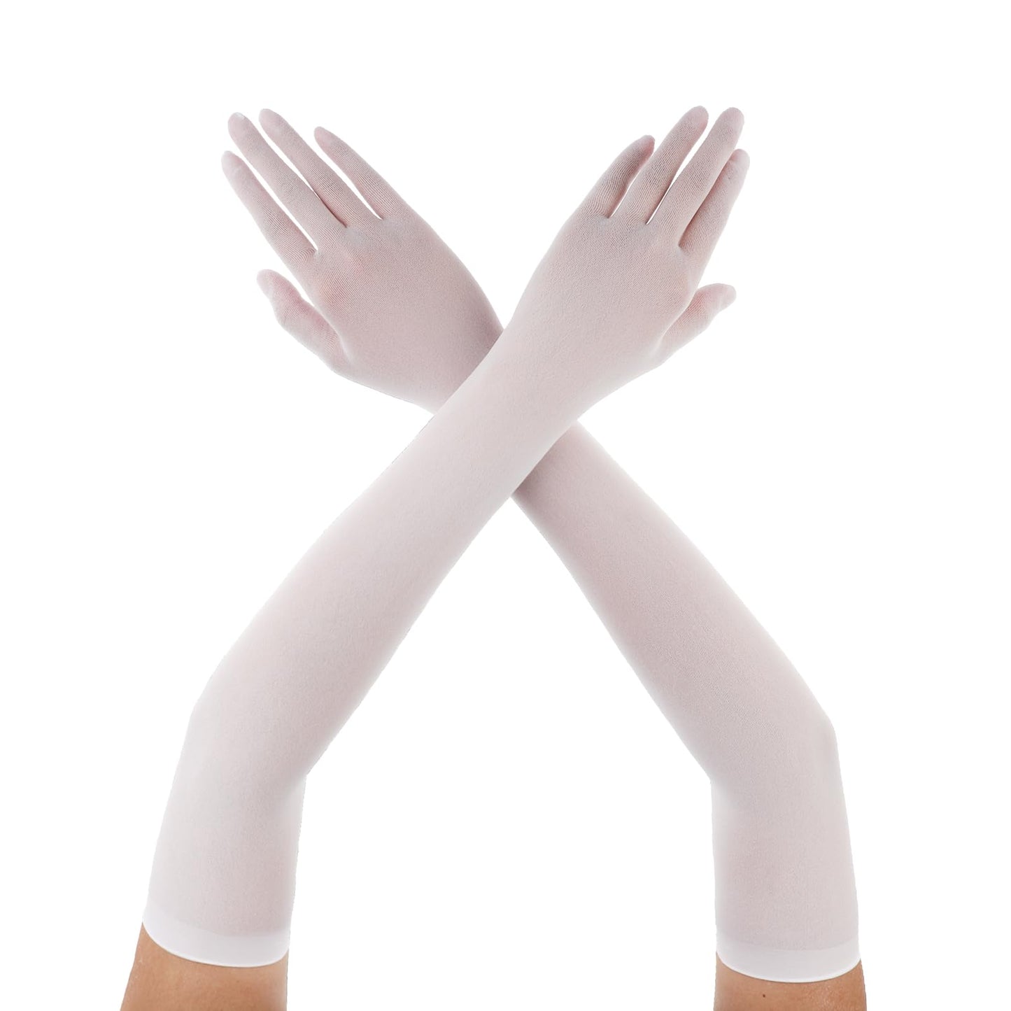 Long Gloves Stretchy Elbow Length Gloves Mesh Long Gloves for Women for Costume Evening Opera Bridal Party Wedding Prom(white)