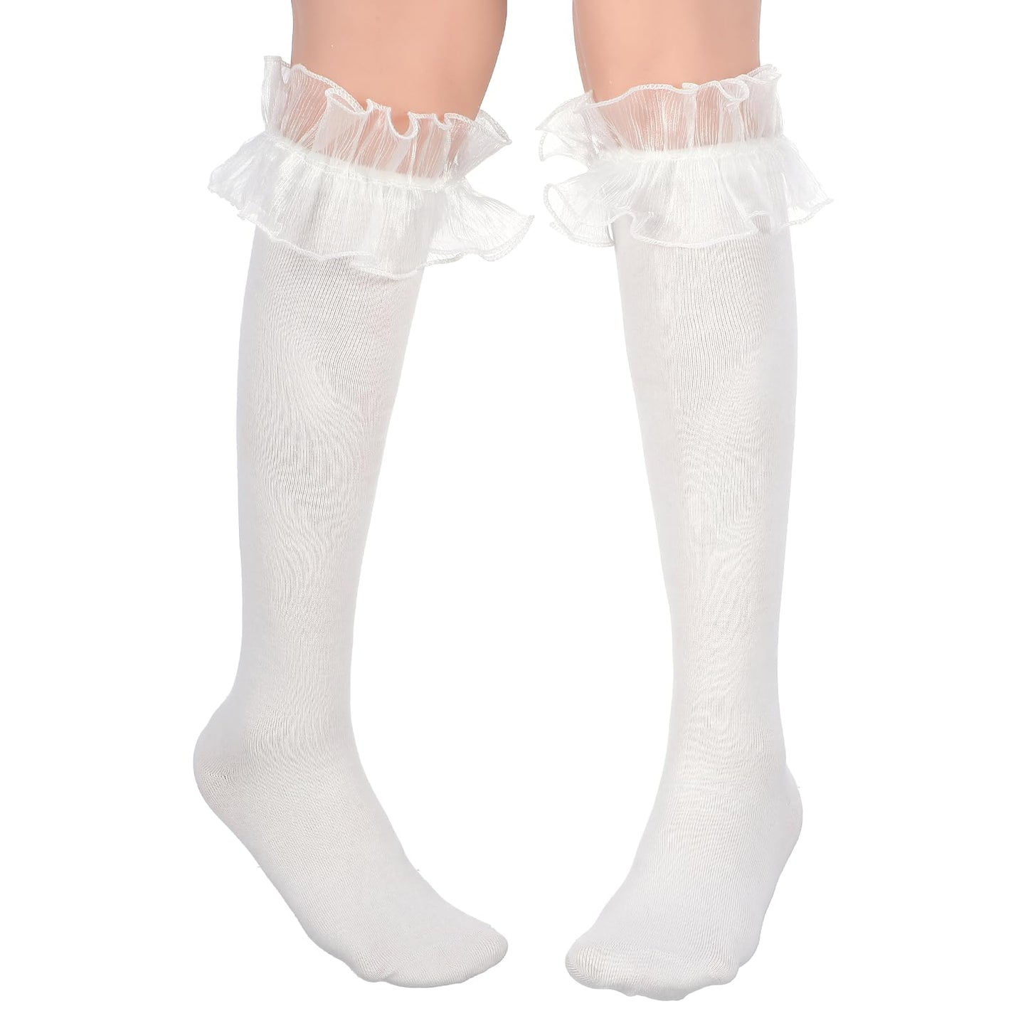 Yolev Lace Knee High Socks Cute Knee High Socks with Lace Bow Ruffle Trim Calf Sock Lolita Stockings For Women Princess
